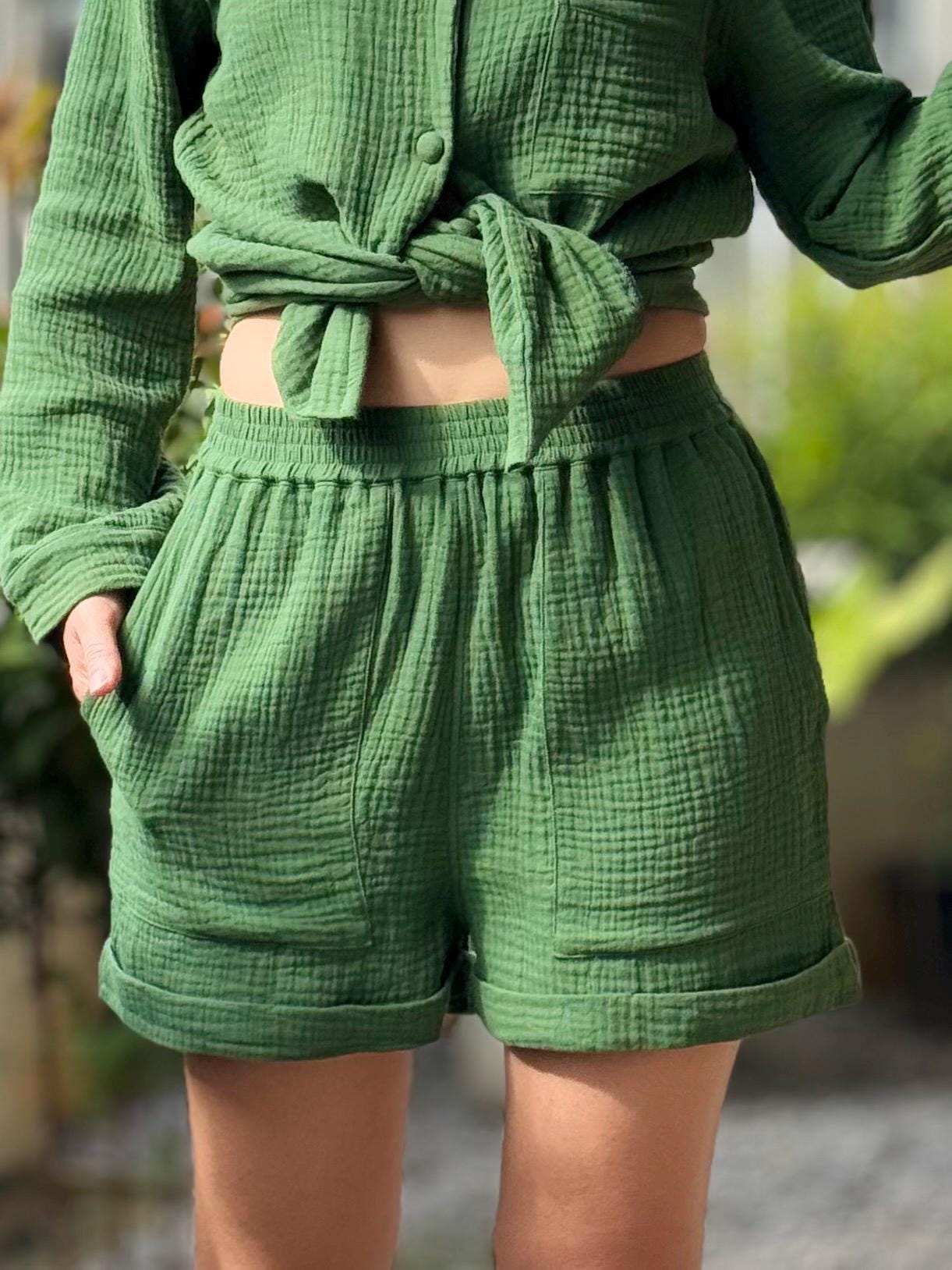 Cotton Pocketed Shorts | Womens Double Gauze Muslin Shorts