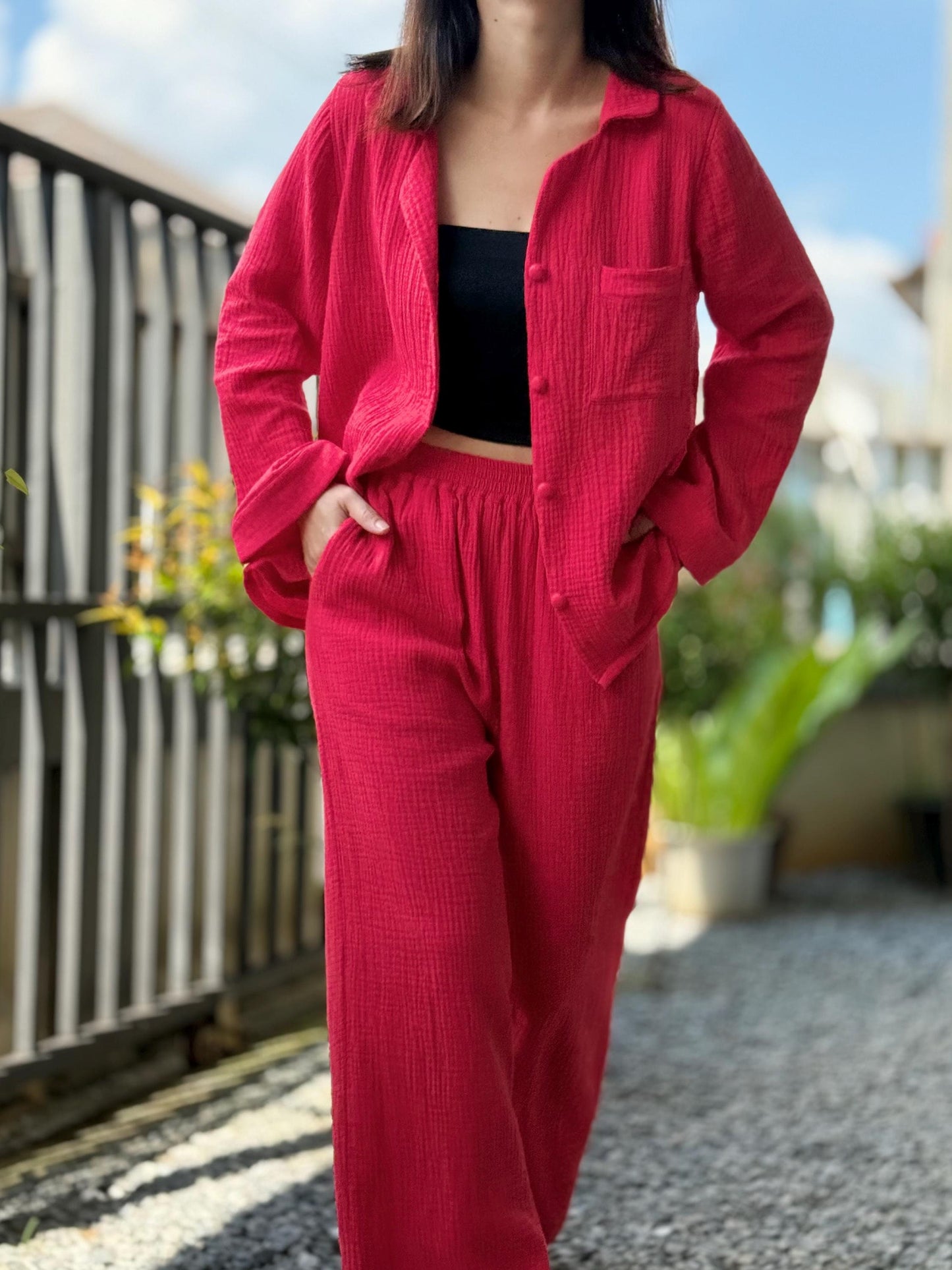 Double Gauze Button-Up Shirt with Collar