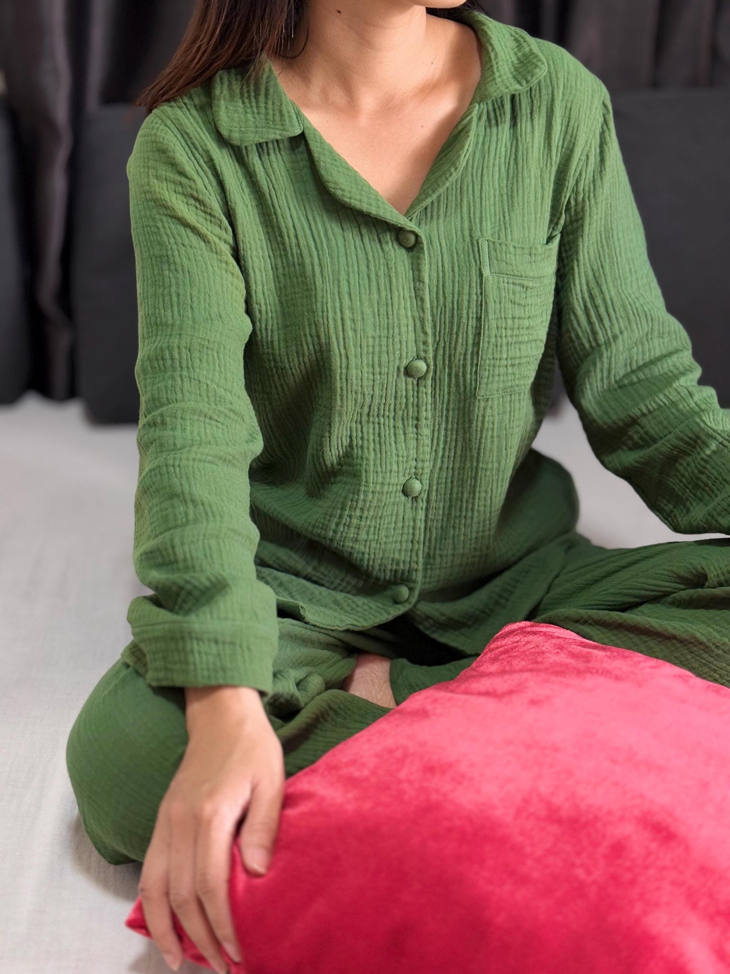 Double Gauze Button-Up Shirt with Collar