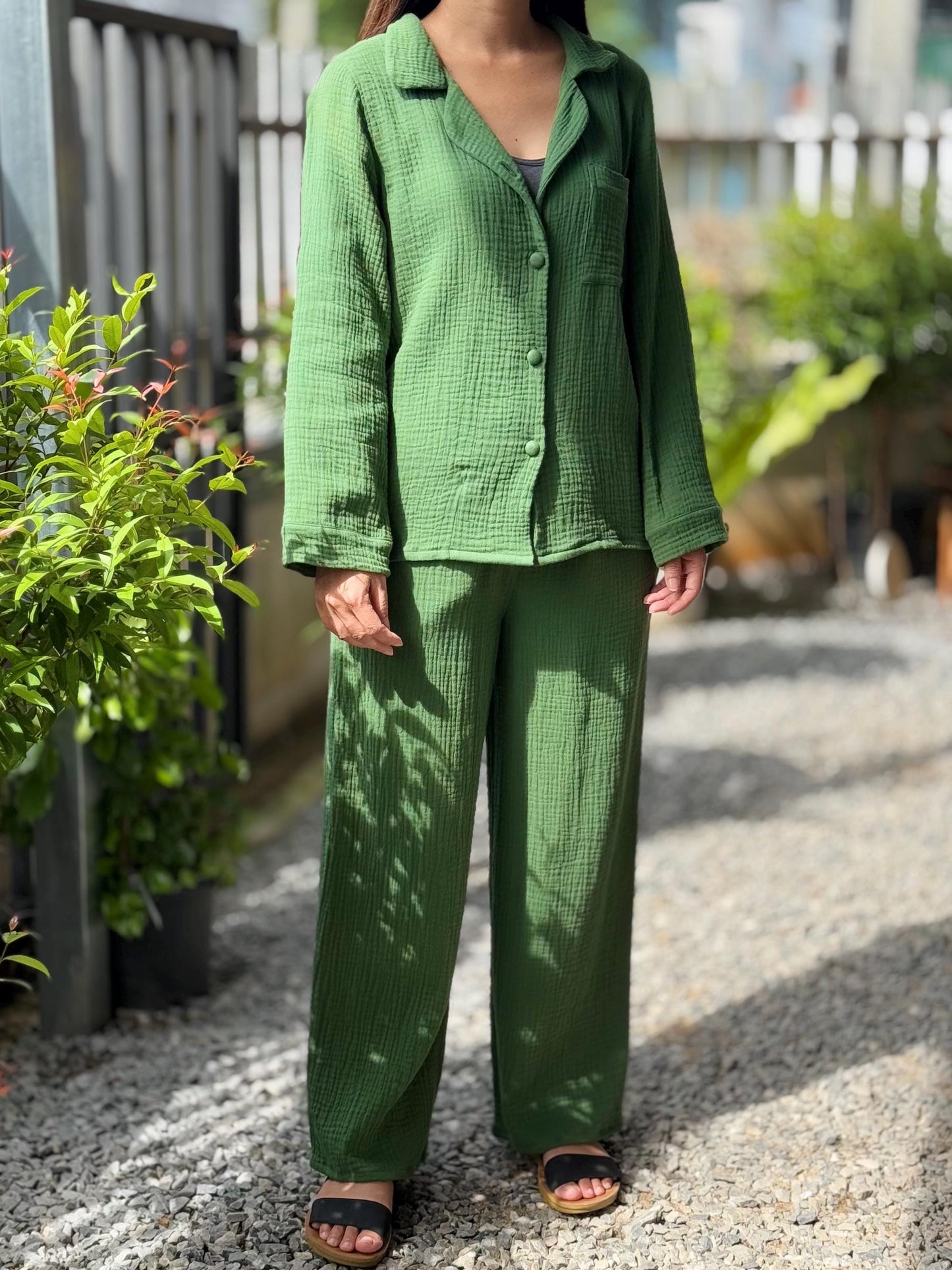 Double Gauze Button-Up Shirt with Collar