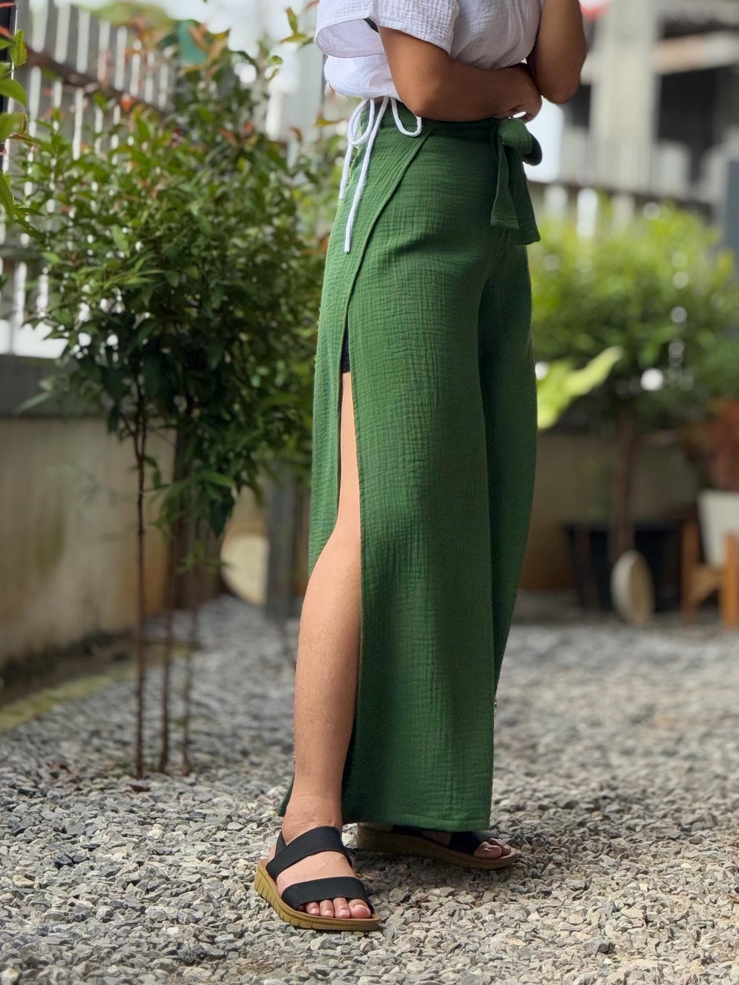 Split Wide Leg Tied Pants | Bali Beach Pants | Summer Pants | Gauze Muslin Pant |