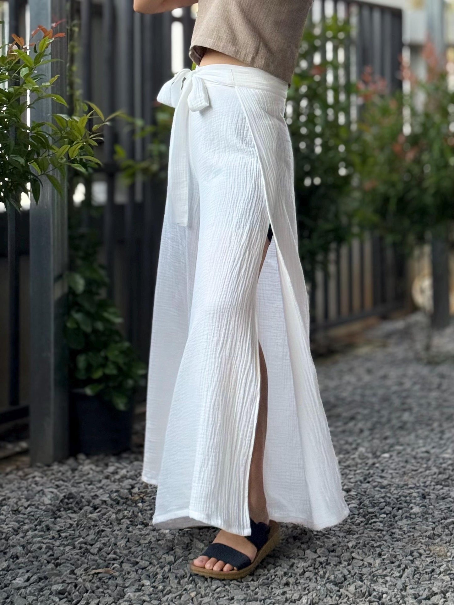 Split Wide Leg Tied Pants | Bali Beach Pants | Summer Pants | Gauze Muslin Pant |