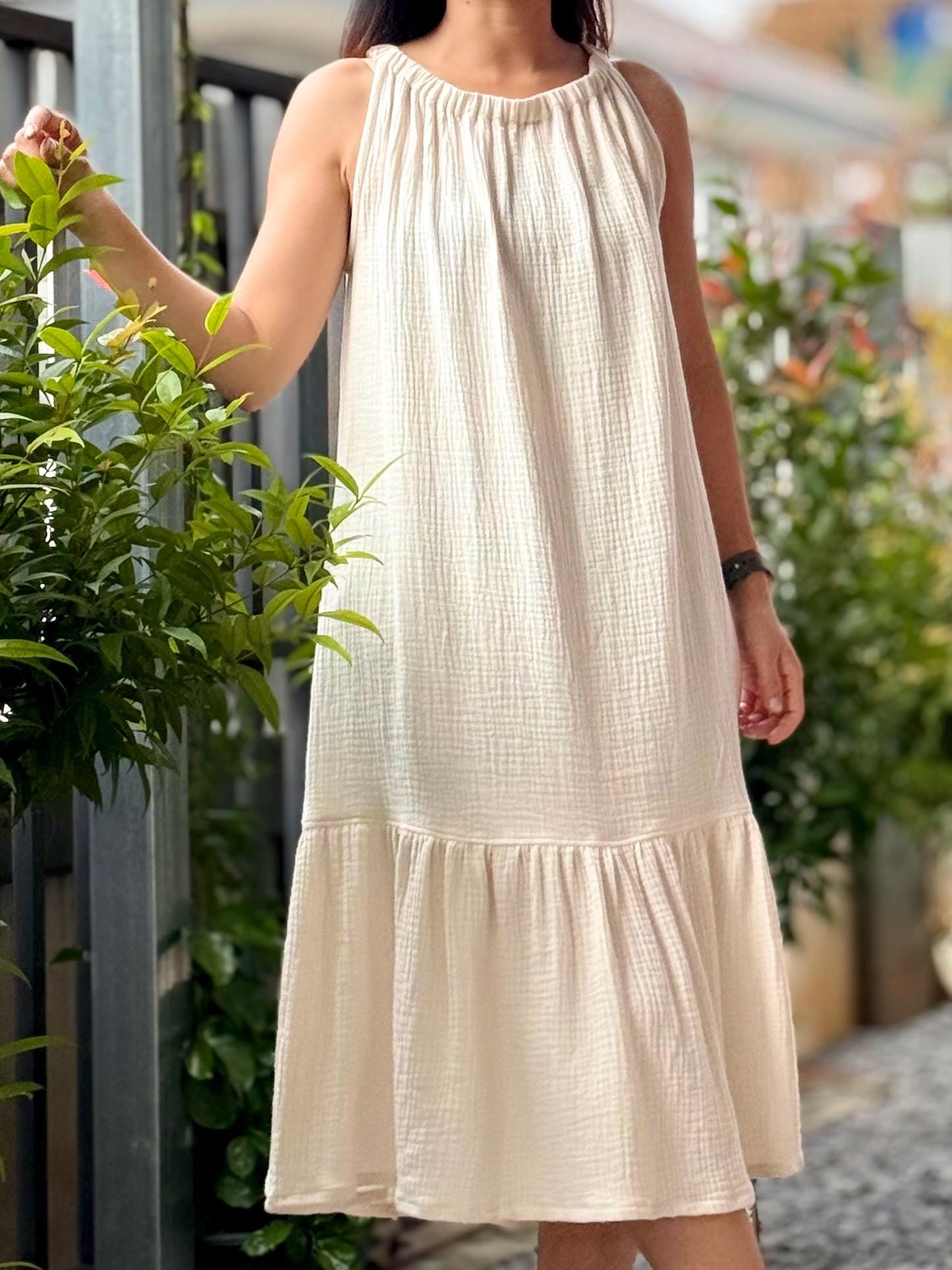 Sleeveless Ruffled Dress | Cotton Dress | Double Gauze Dress