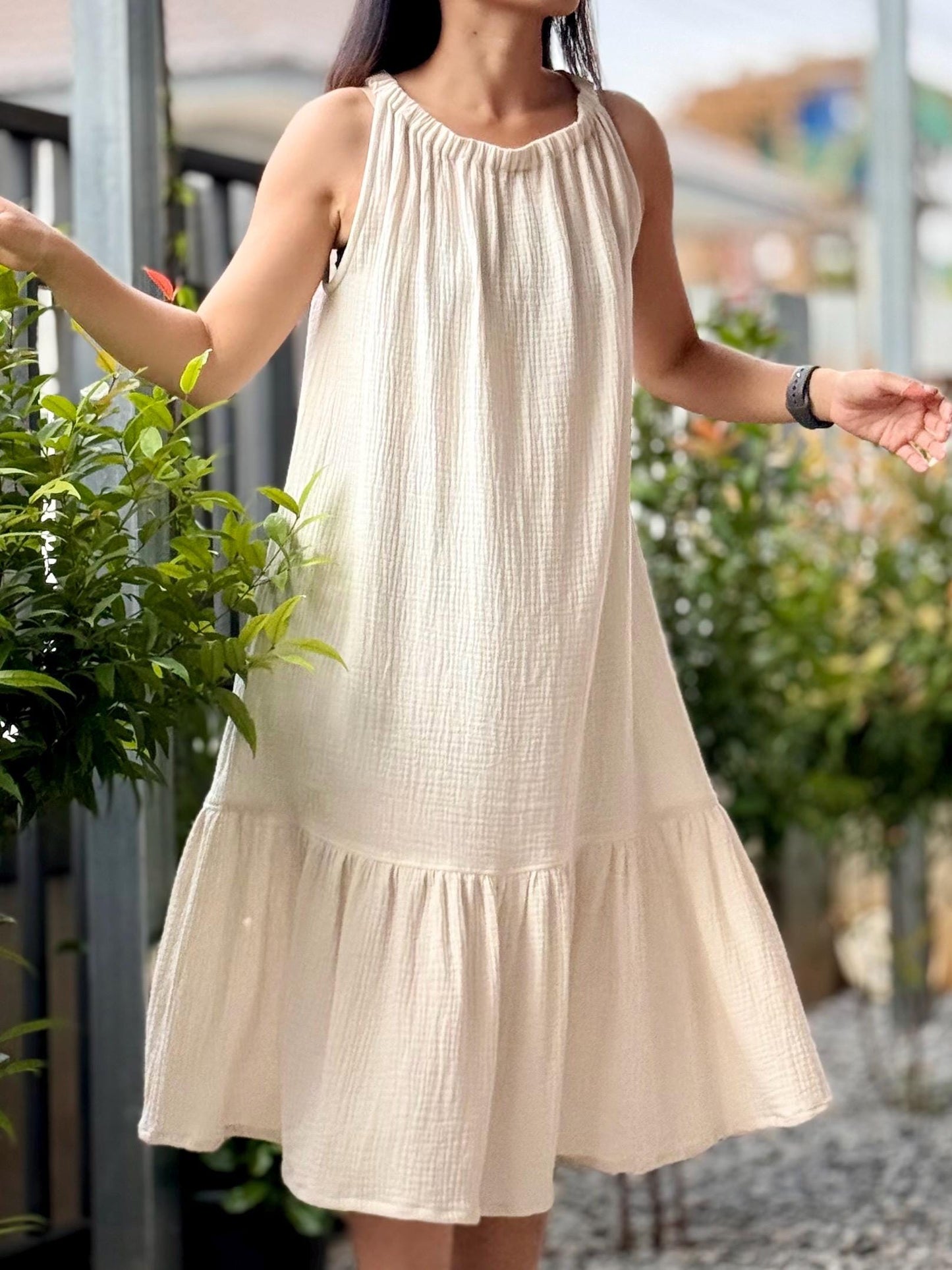 Sleeveless Ruffled Dress | Cotton Dress | Double Gauze Dress