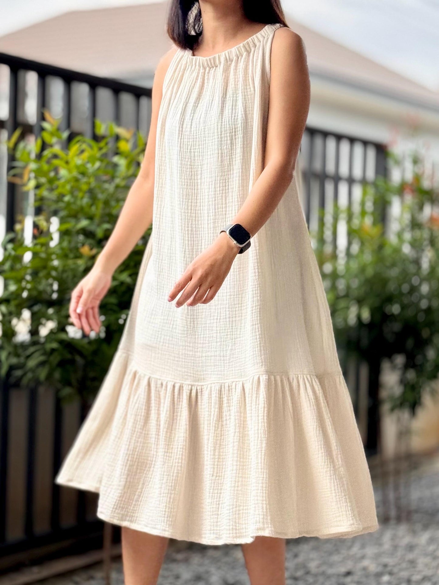 Sleeveless Ruffled Dress | Cotton Dress | Double Gauze Dress
