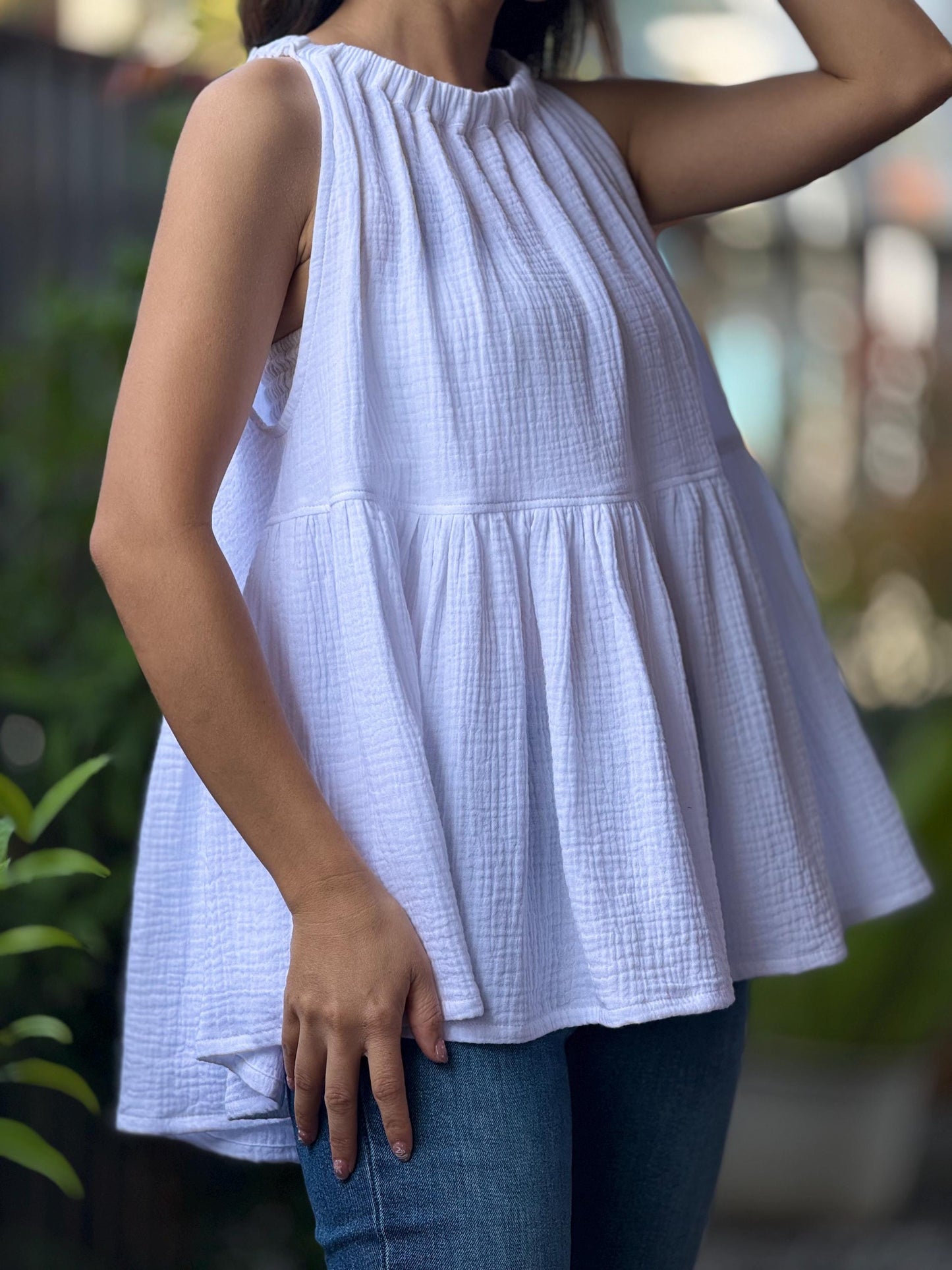 Muslin Double Gauze Blouse with Ruffles |Summer Tank Top