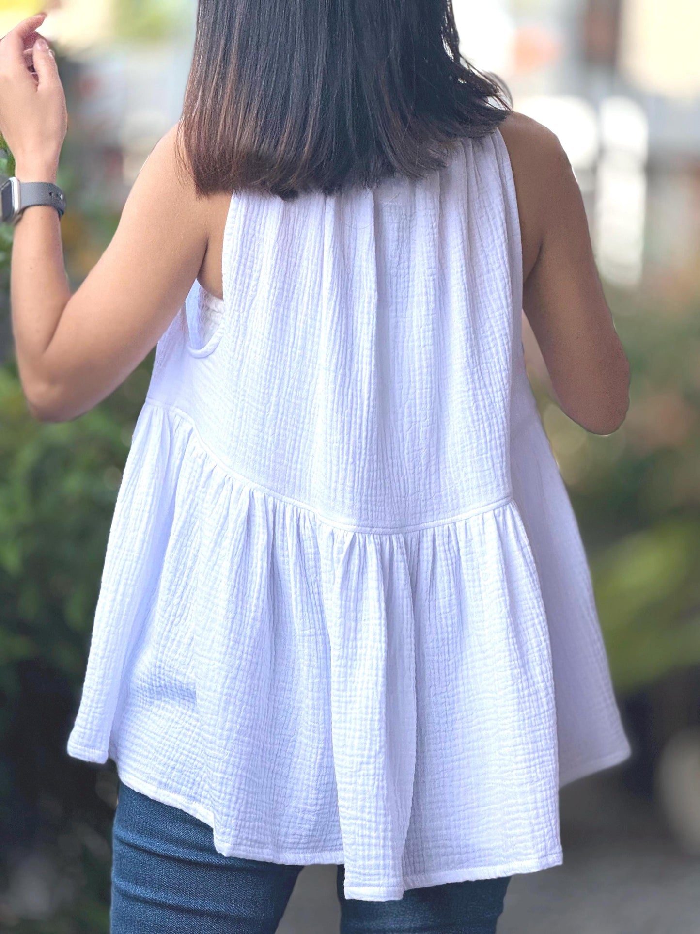 Muslin Double Gauze Blouse with Ruffles |Summer Tank Top