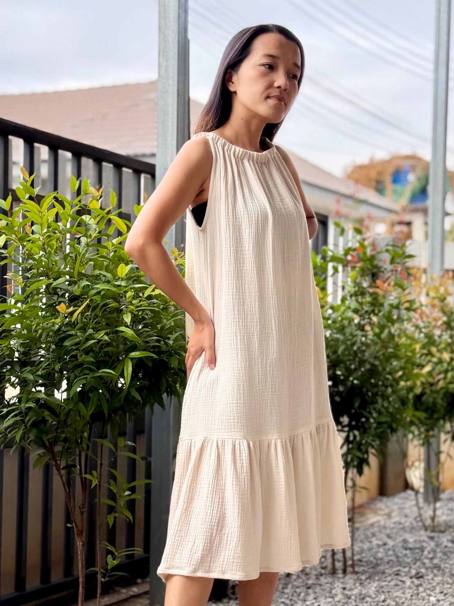Sleeveless Ruffled Dress | Cotton Dress | Double Gauze Dress