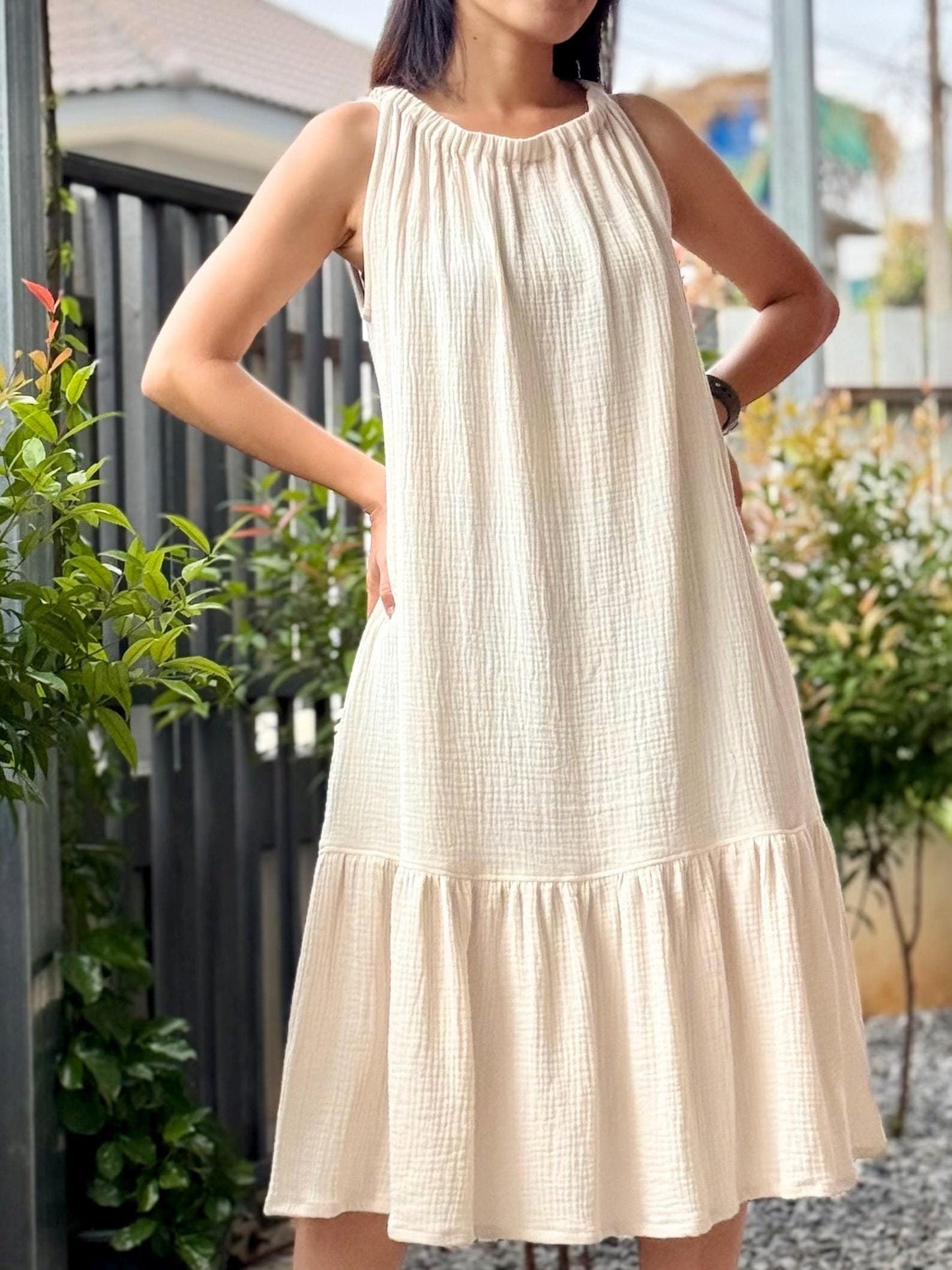 Sleeveless Ruffled Dress | Cotton Dress | Double Gauze Dress