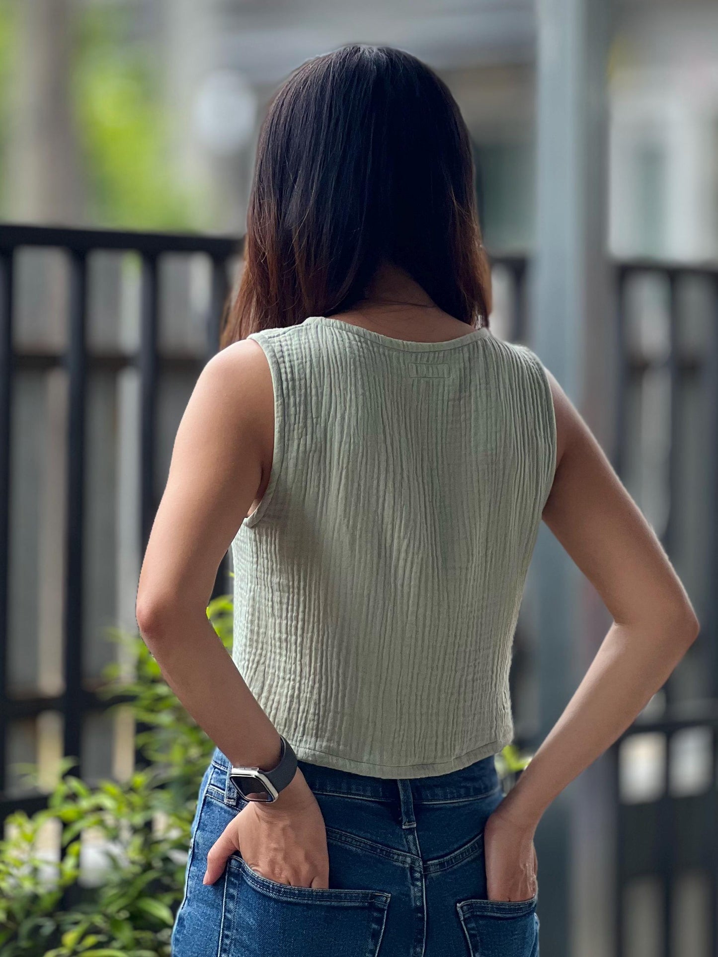 Muslin Double Gauze Sleeveless Crop Top Tank Blouse