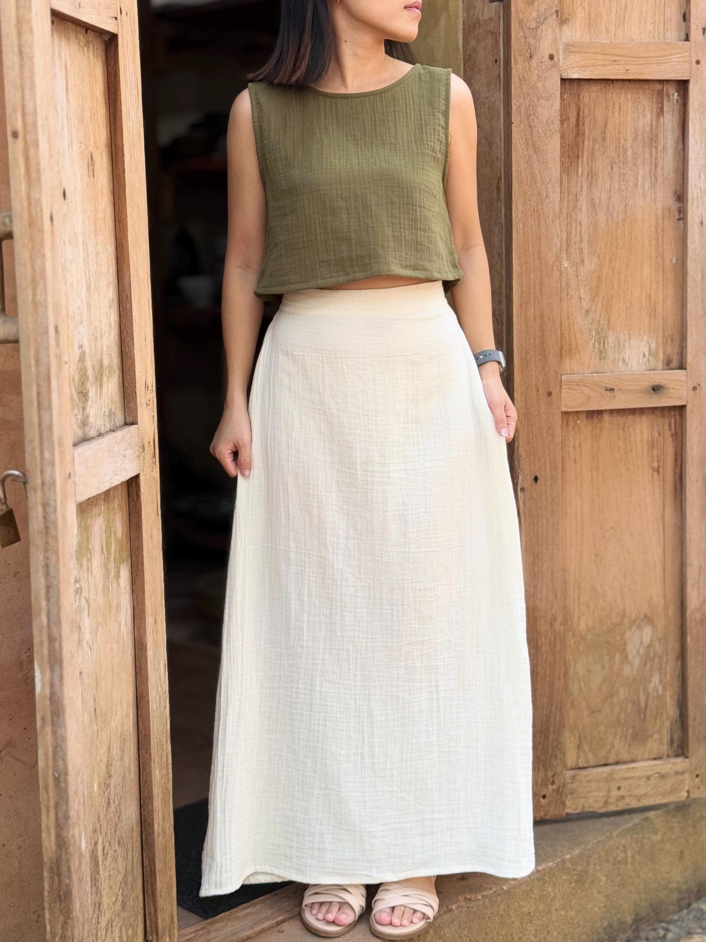 Muslin Double Gauze Sleeveless Crop Top Tank Blouse