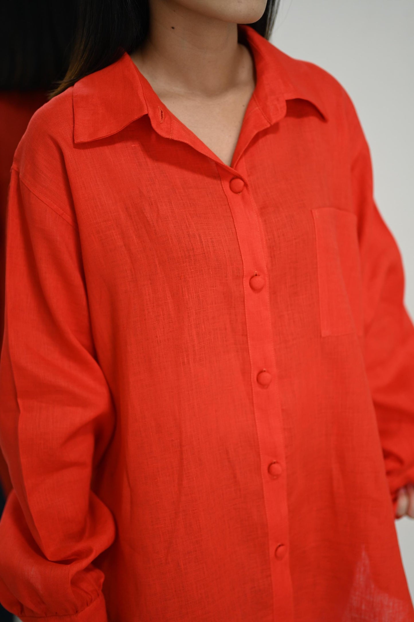 Red Orange Linen Blouse | Loose Fit Shirt