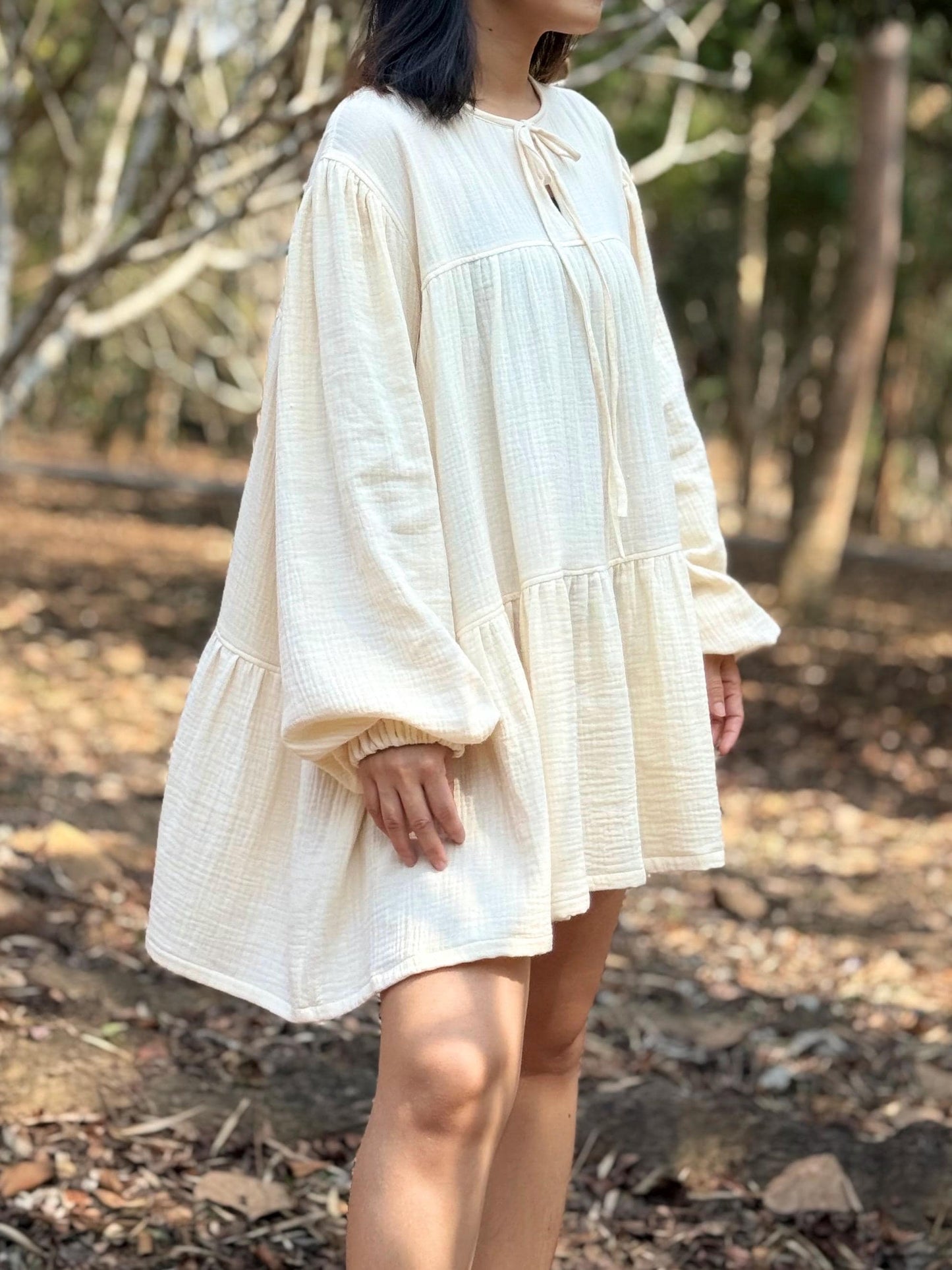 Double-Layer Double Gauze Ruffle Dress | Cotton Dress | Double Gauze Dress