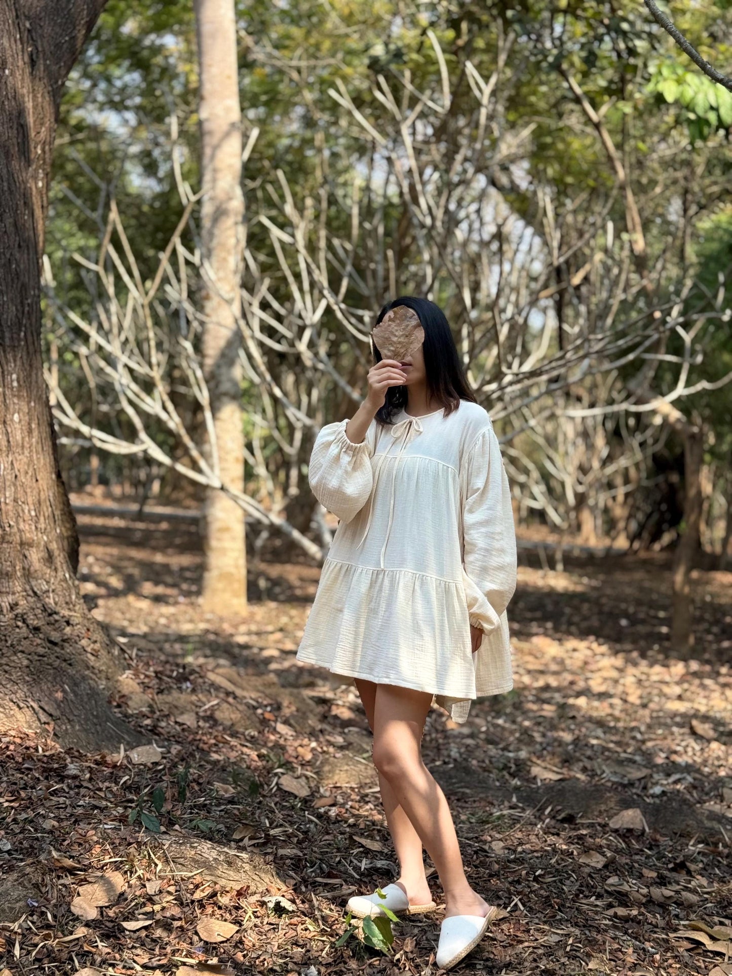 Double-Layer Double Gauze Ruffle Dress | Cotton Dress | Double Gauze Dress