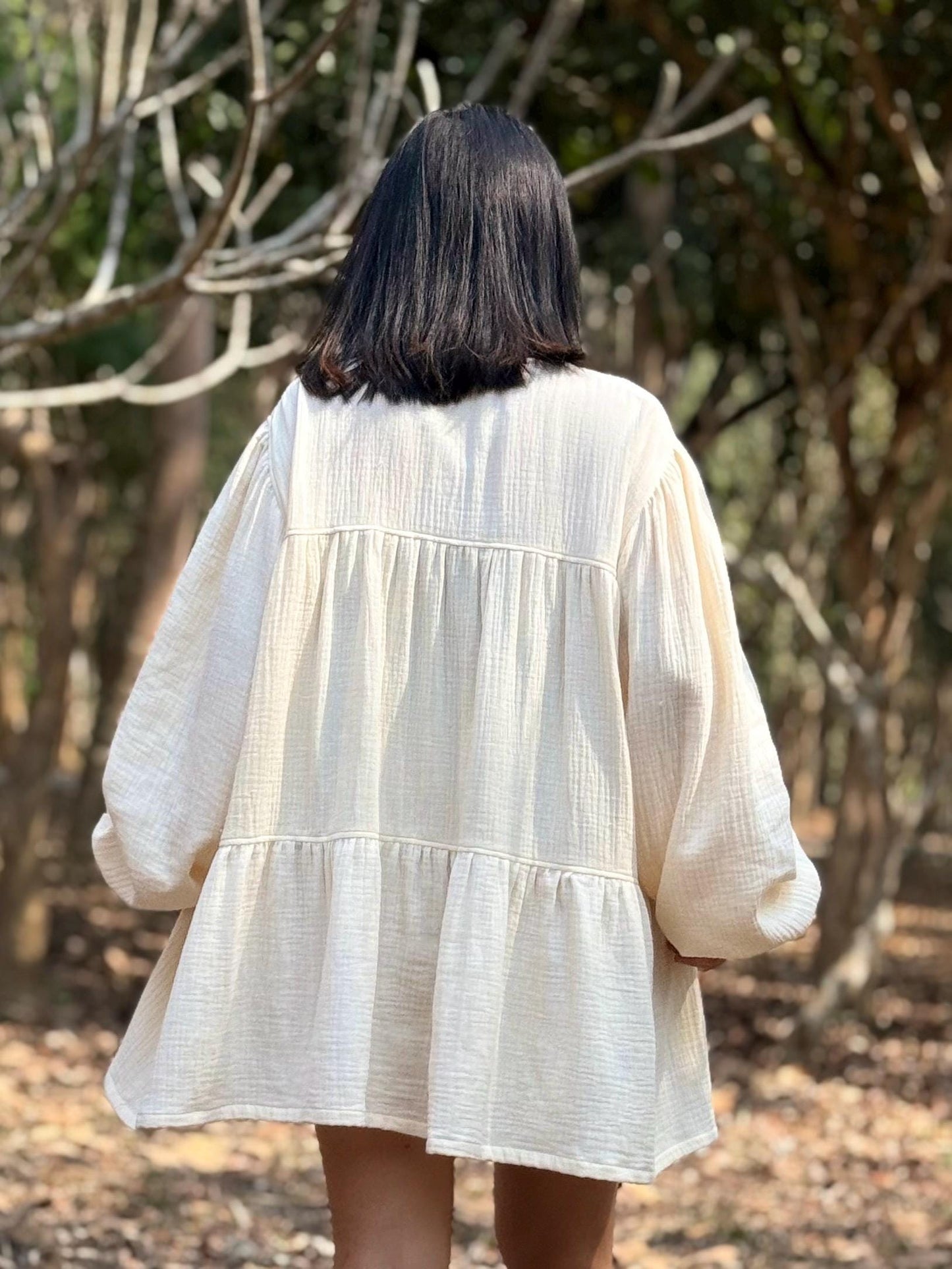 Double-Layer Double Gauze Ruffle Dress | Cotton Dress | Double Gauze Dress