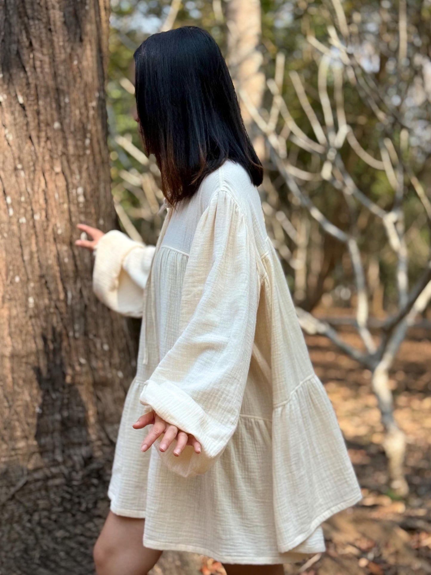 Double-Layer Double Gauze Ruffle Dress | Cotton Dress | Double Gauze Dress