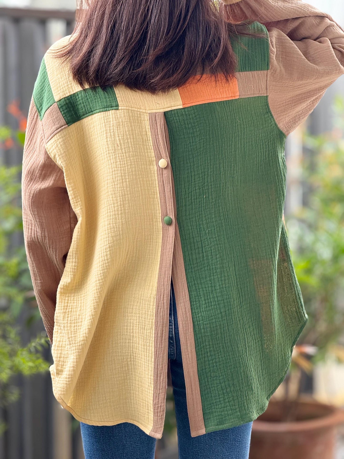 Muslin Double Gauze Patchwork Blouse | Cotton Loose Fit Shirt | Summer Shirt | Beach Wear | Swimsuit Cover