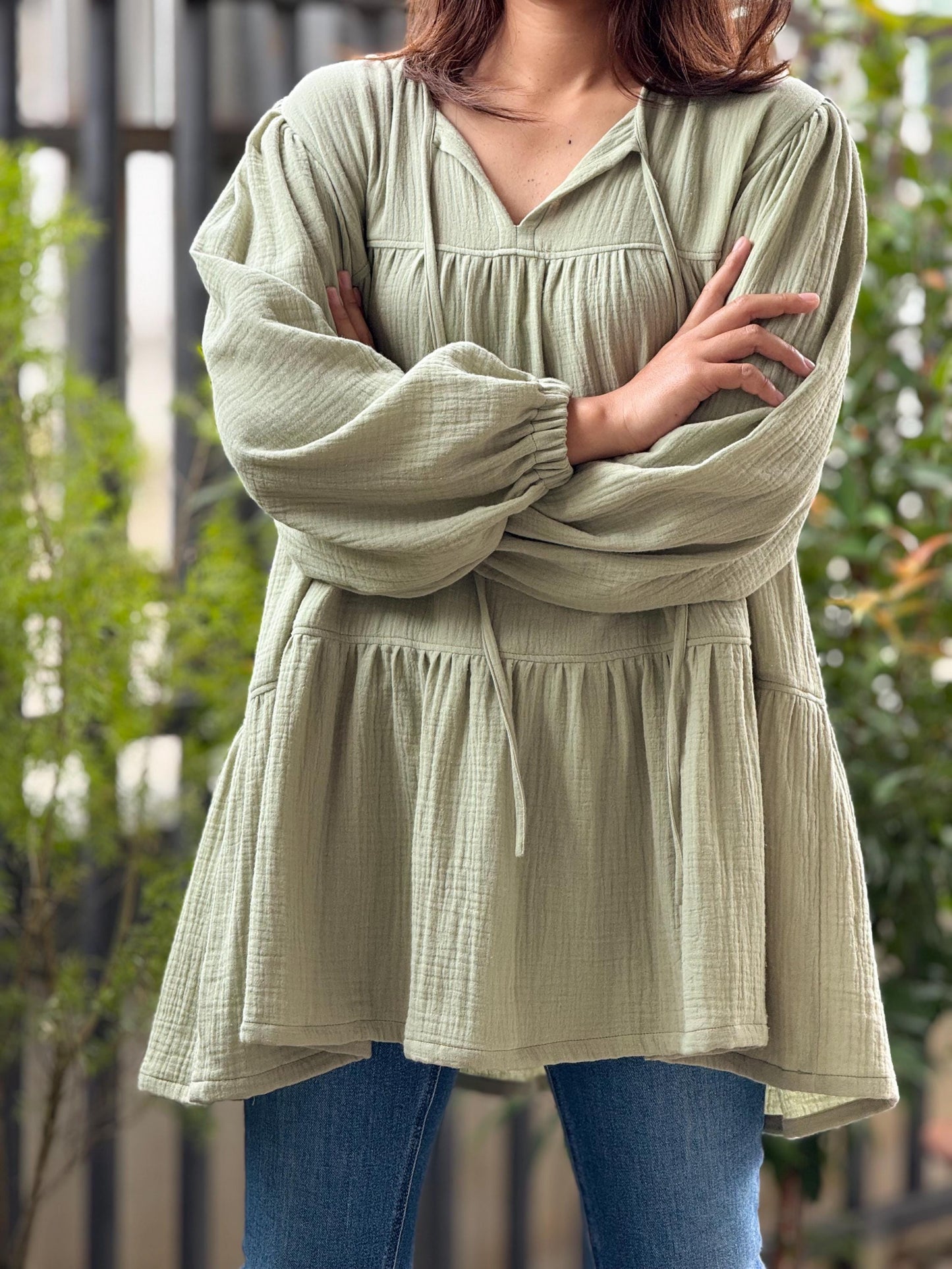Double-Layer Double Gauze Ruffle Dress | Cotton Dress | Double Gauze Dress