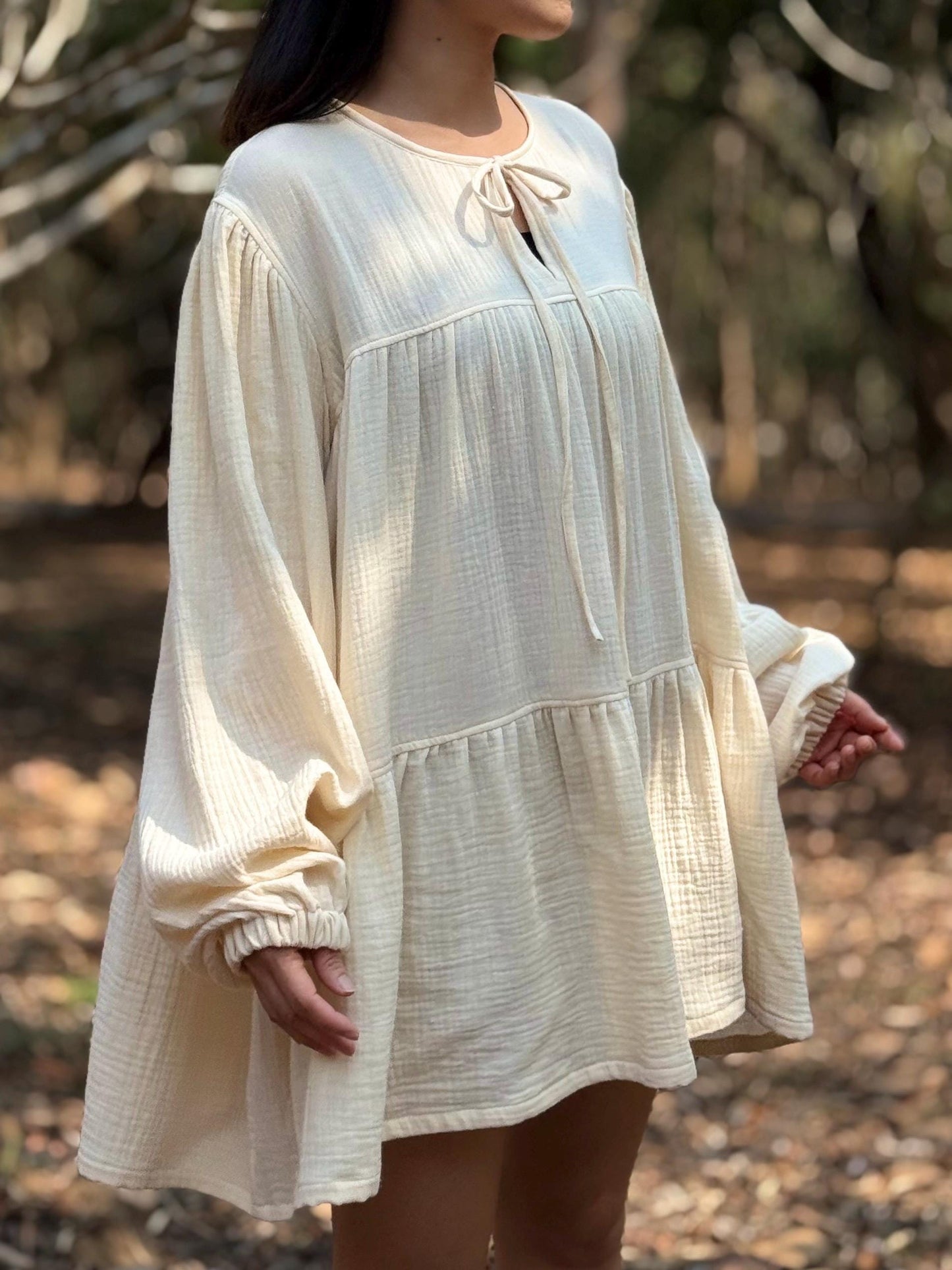 Double-Layer Double Gauze Ruffle Dress | Cotton Dress | Double Gauze Dress