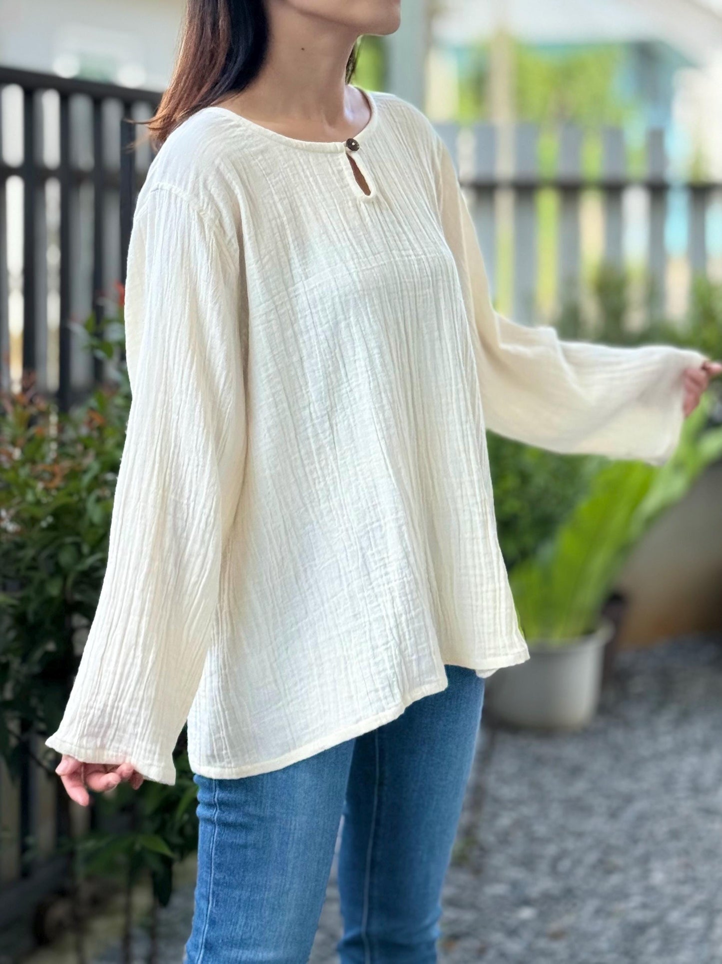 Muslin Double Gauze Pull Over Style Blouse