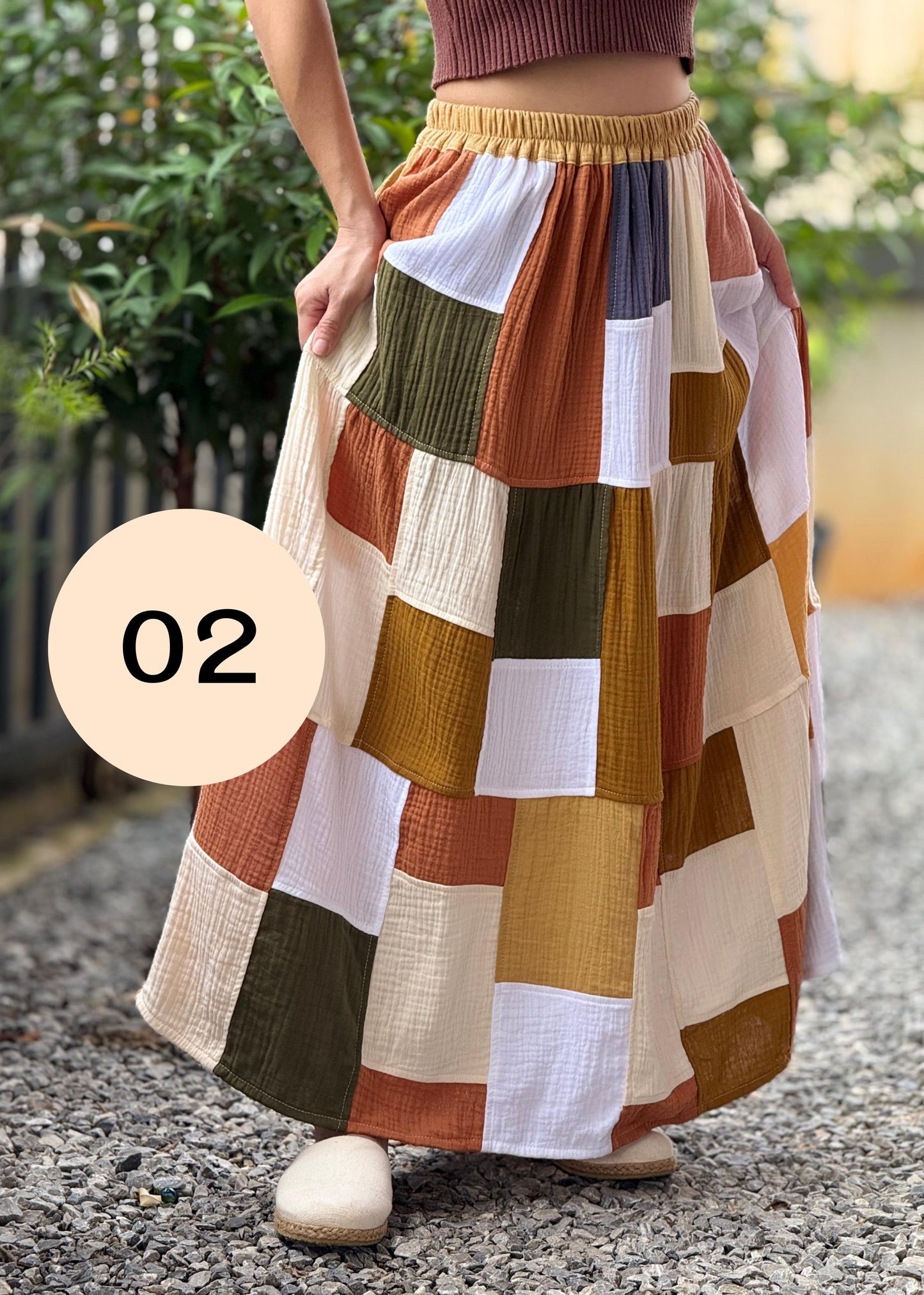 Double Gauze Boho Patch Maxi Skirt
