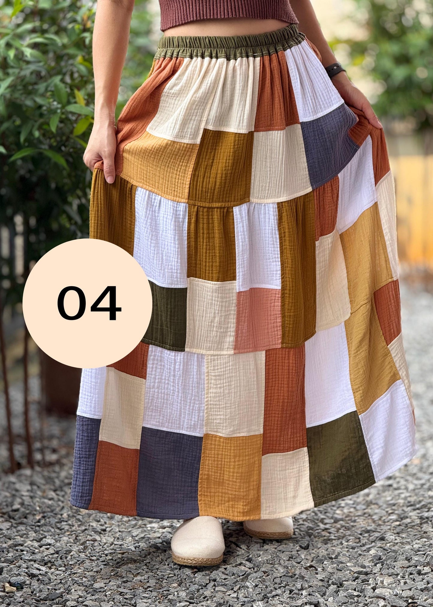 Double Gauze Boho Patch Maxi Skirt