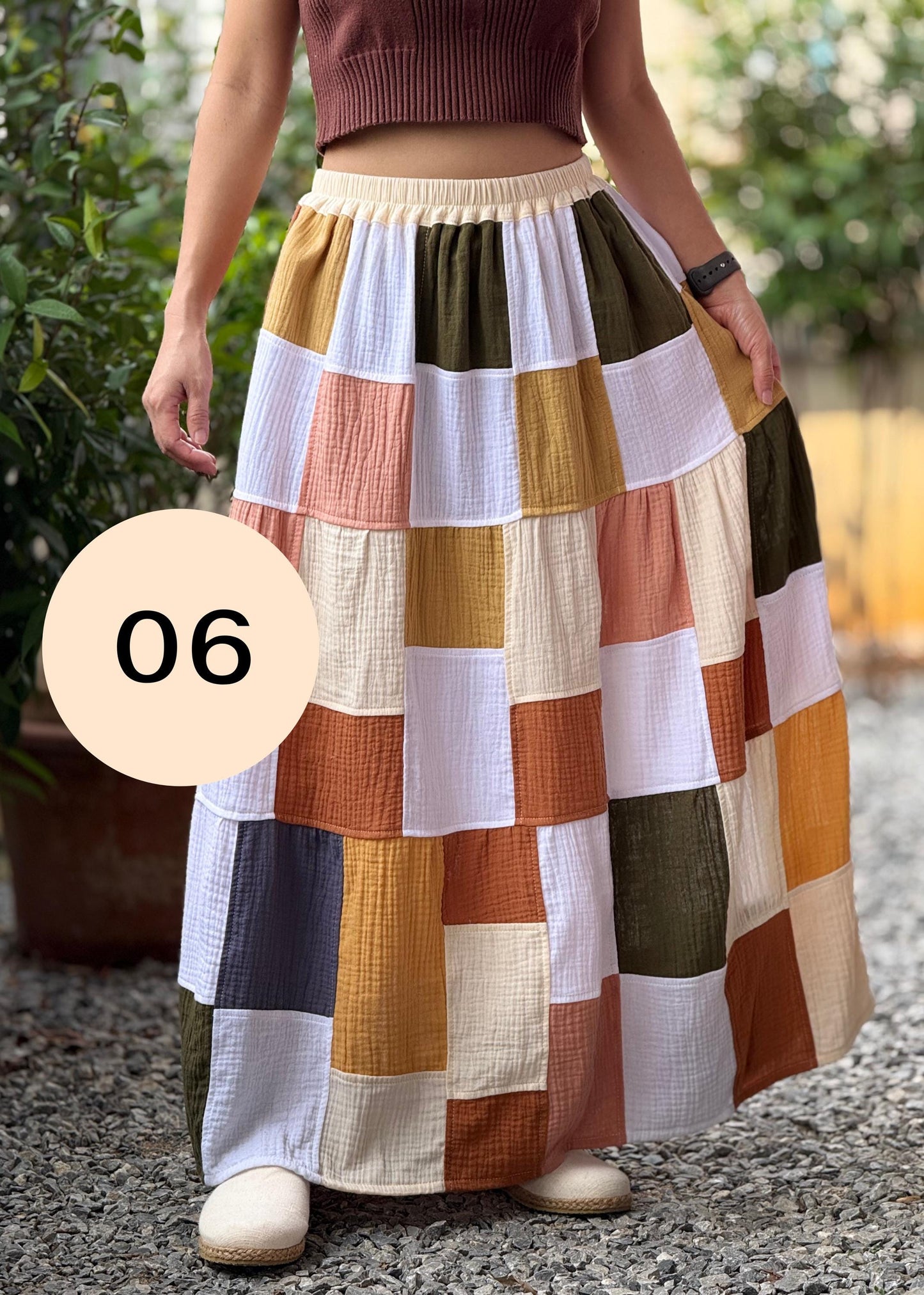 Double Gauze Boho Patch Maxi Skirt