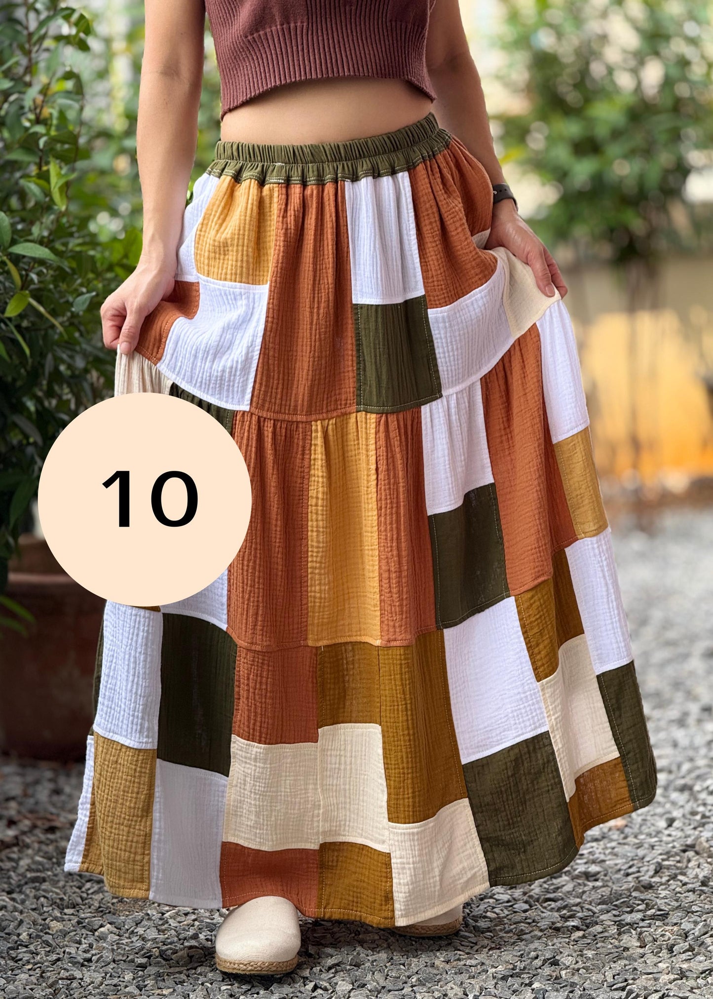 Double Gauze Boho Patch Maxi Skirt