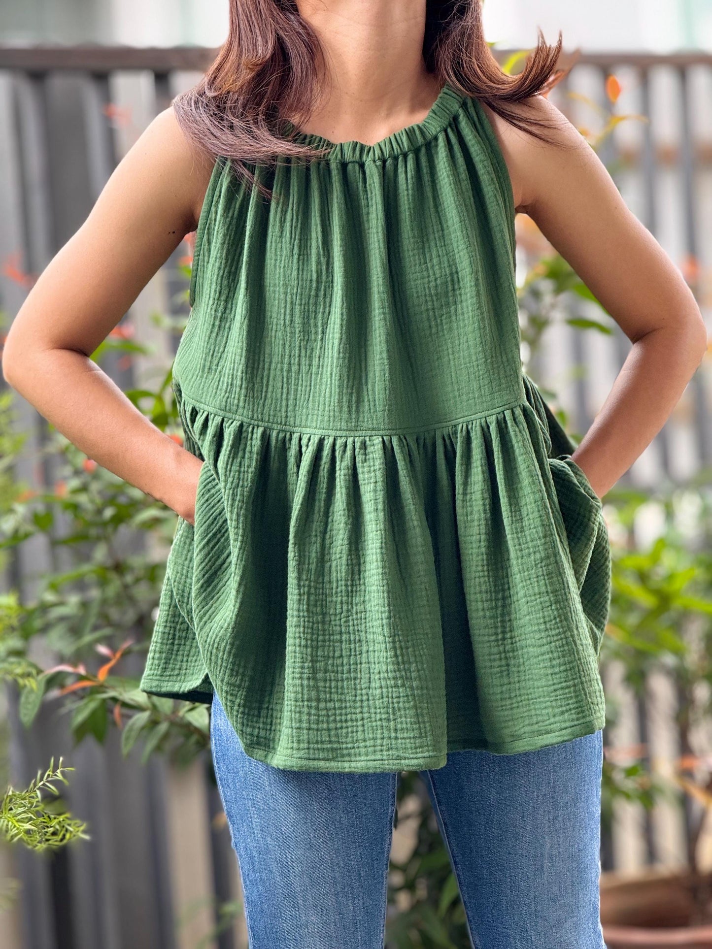 Muslin Double Gauze Blouse with Ruffles |Summer Tank Top