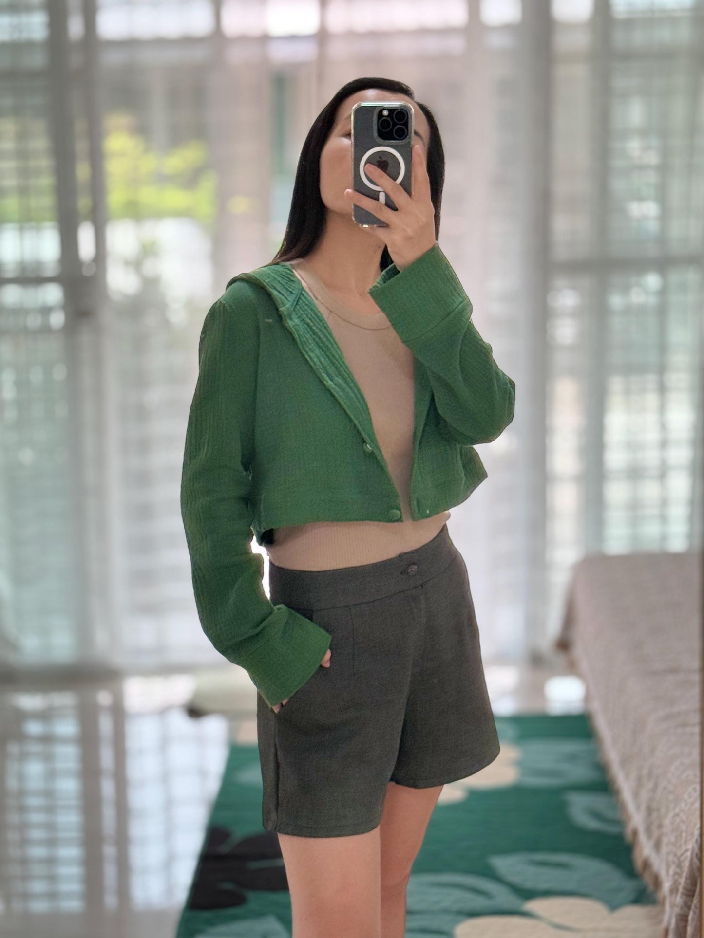 Muslin Double Gauze Cropped Hoodie