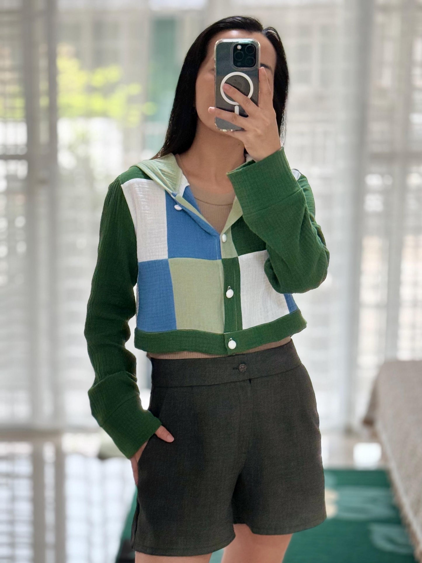 Green Breeze – Muslin Double Gauze Cropped Hoodie