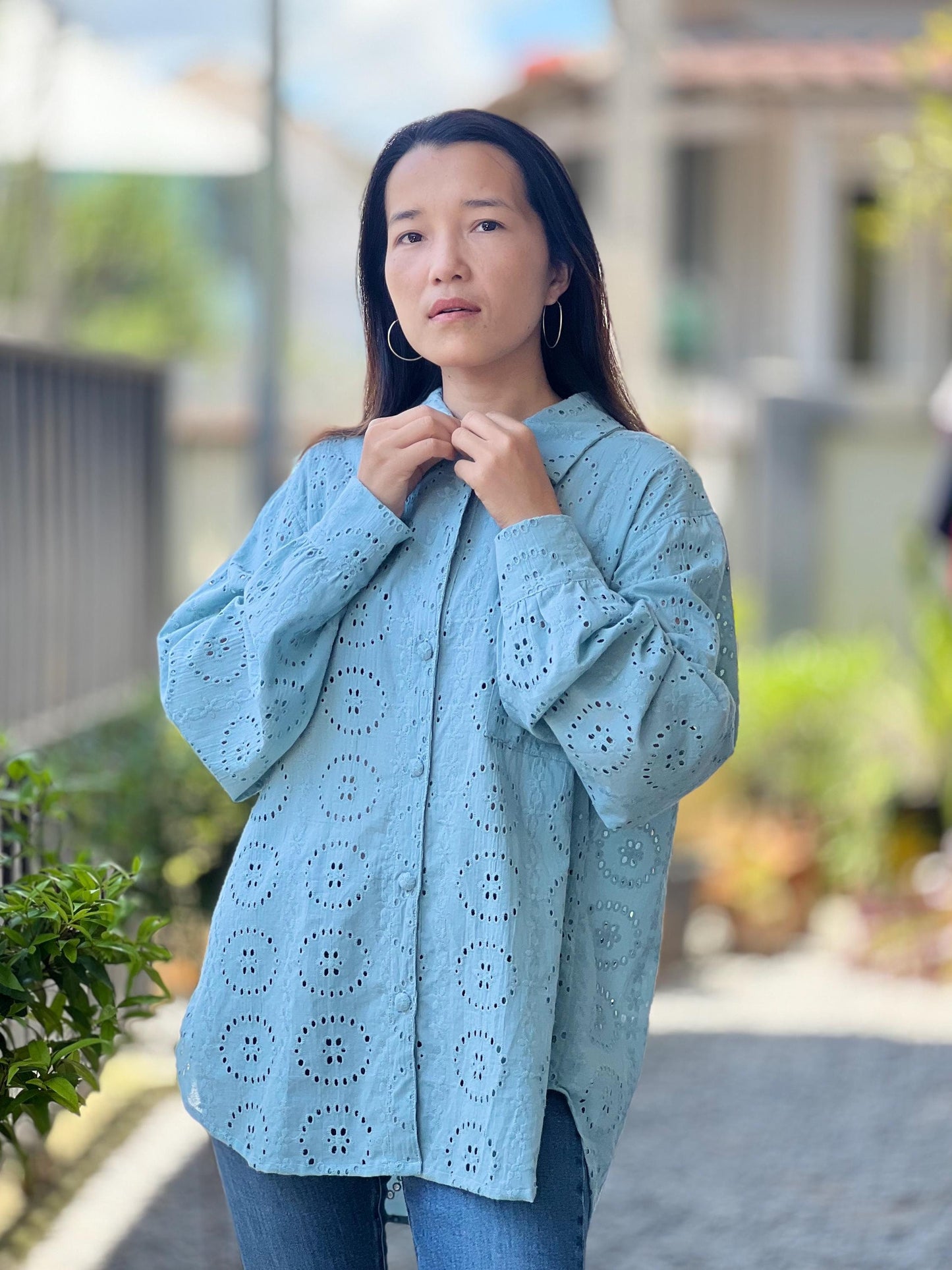 Embroidered Cotton Blouse | Cotton Loose Fit Shirt