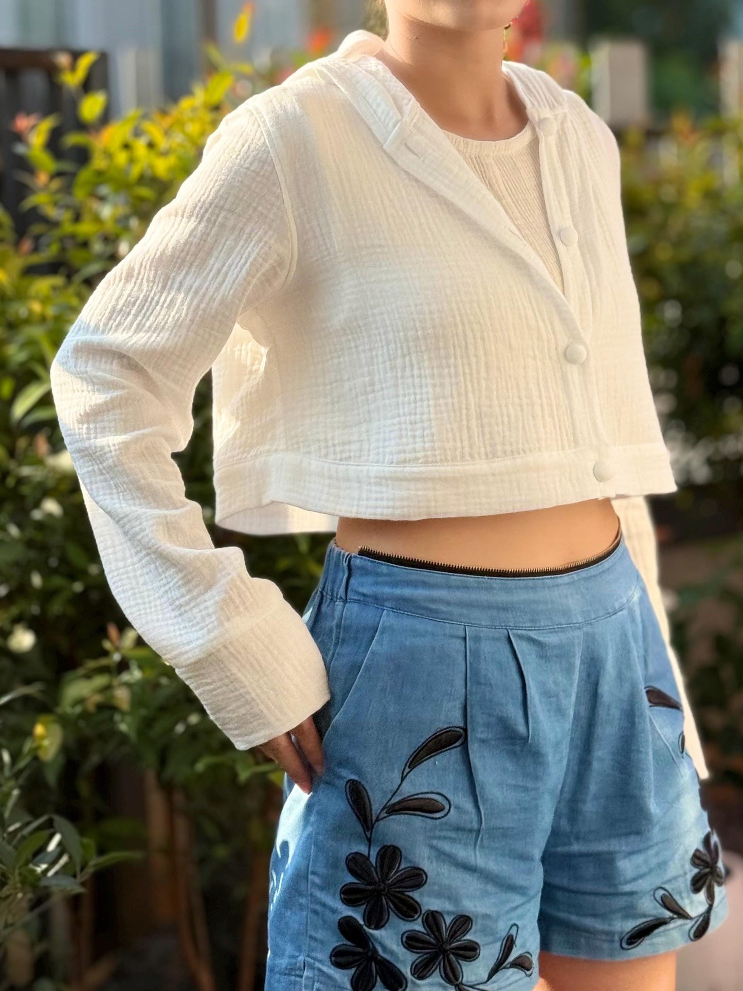 Muslin Double Gauze Cropped Hoodie