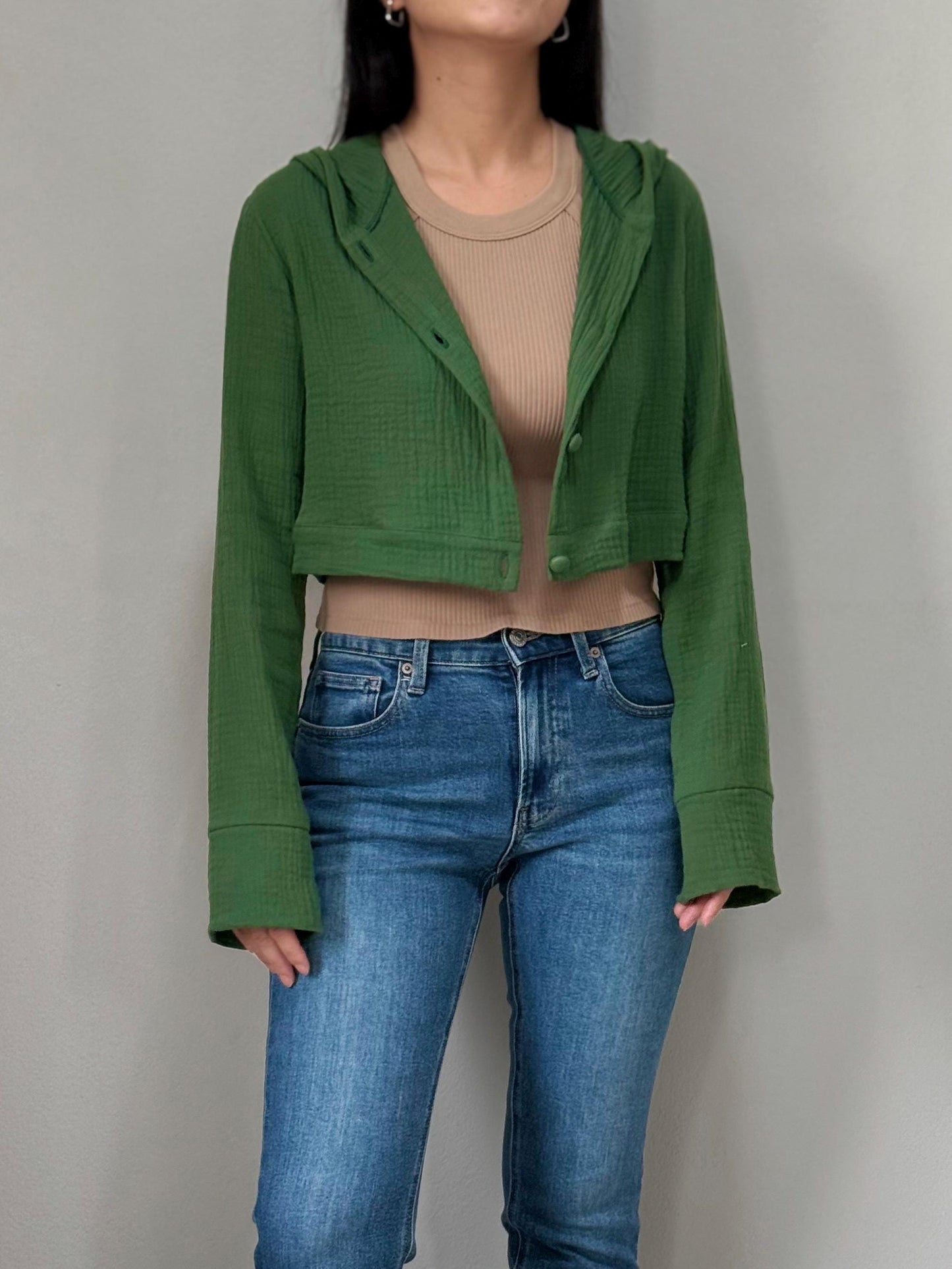 Muslin Double Gauze Cropped Hoodie
