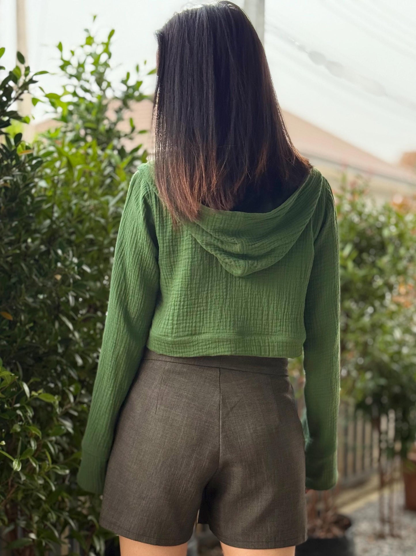 Muslin Double Gauze Cropped Hoodie