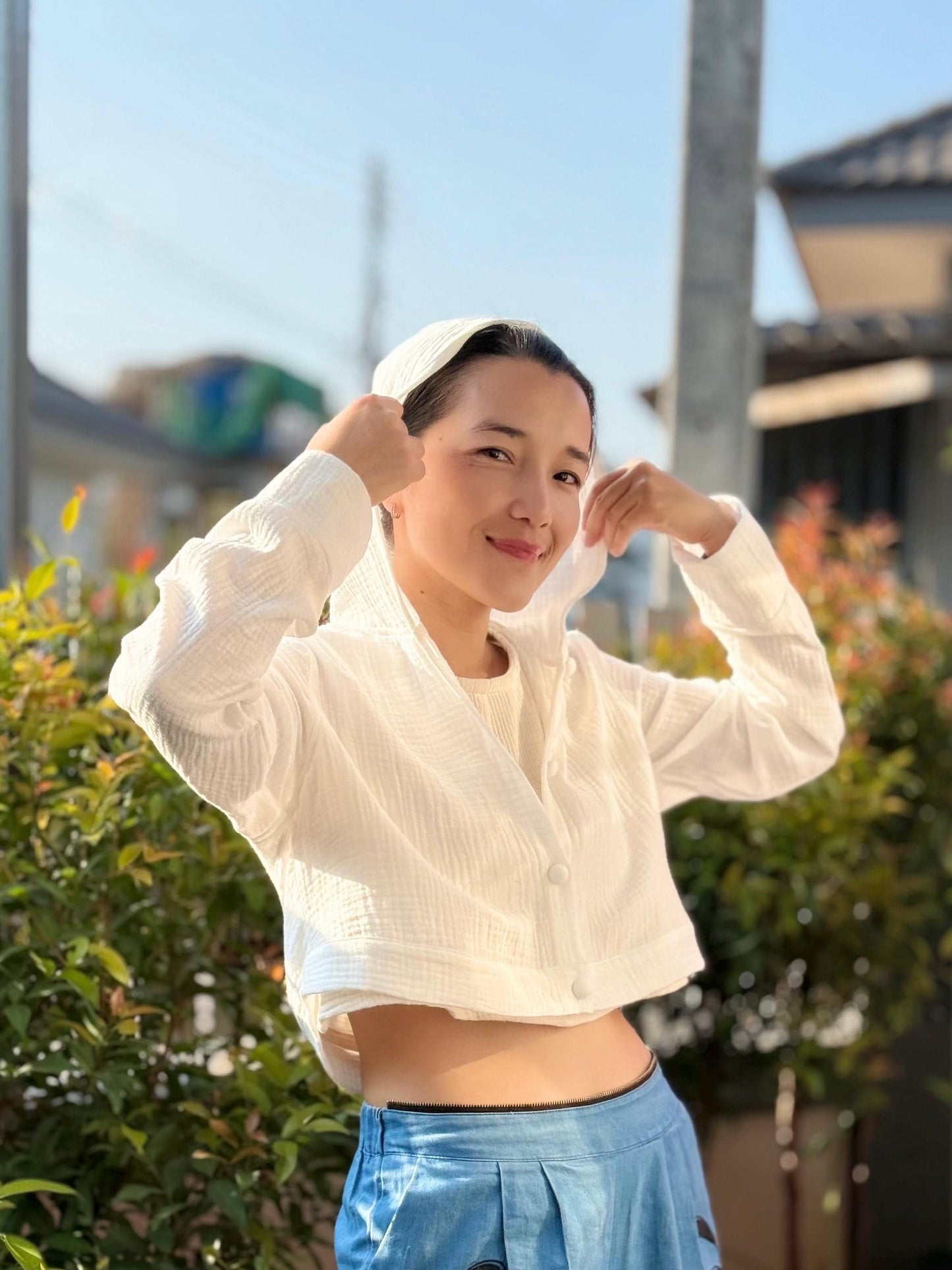 Muslin Double Gauze Cropped Hoodie