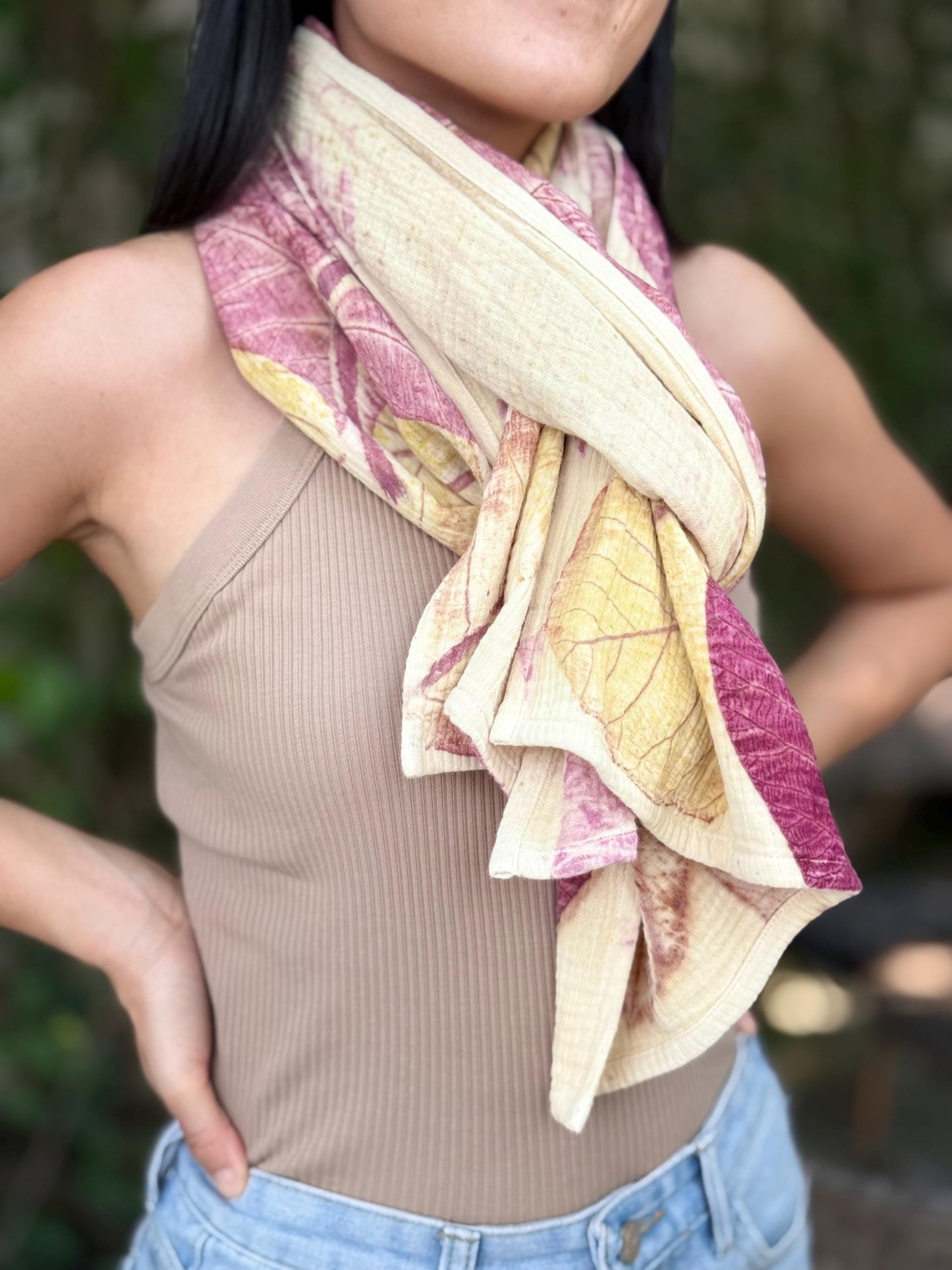 3-Layer Muslin Cotton Scarf | Eco-Printed Gauze Scarf | Gauze Scarf | Cotton Fiber Wrap | Lightweight Scarf | Soft Muslin Cotton Shawl
