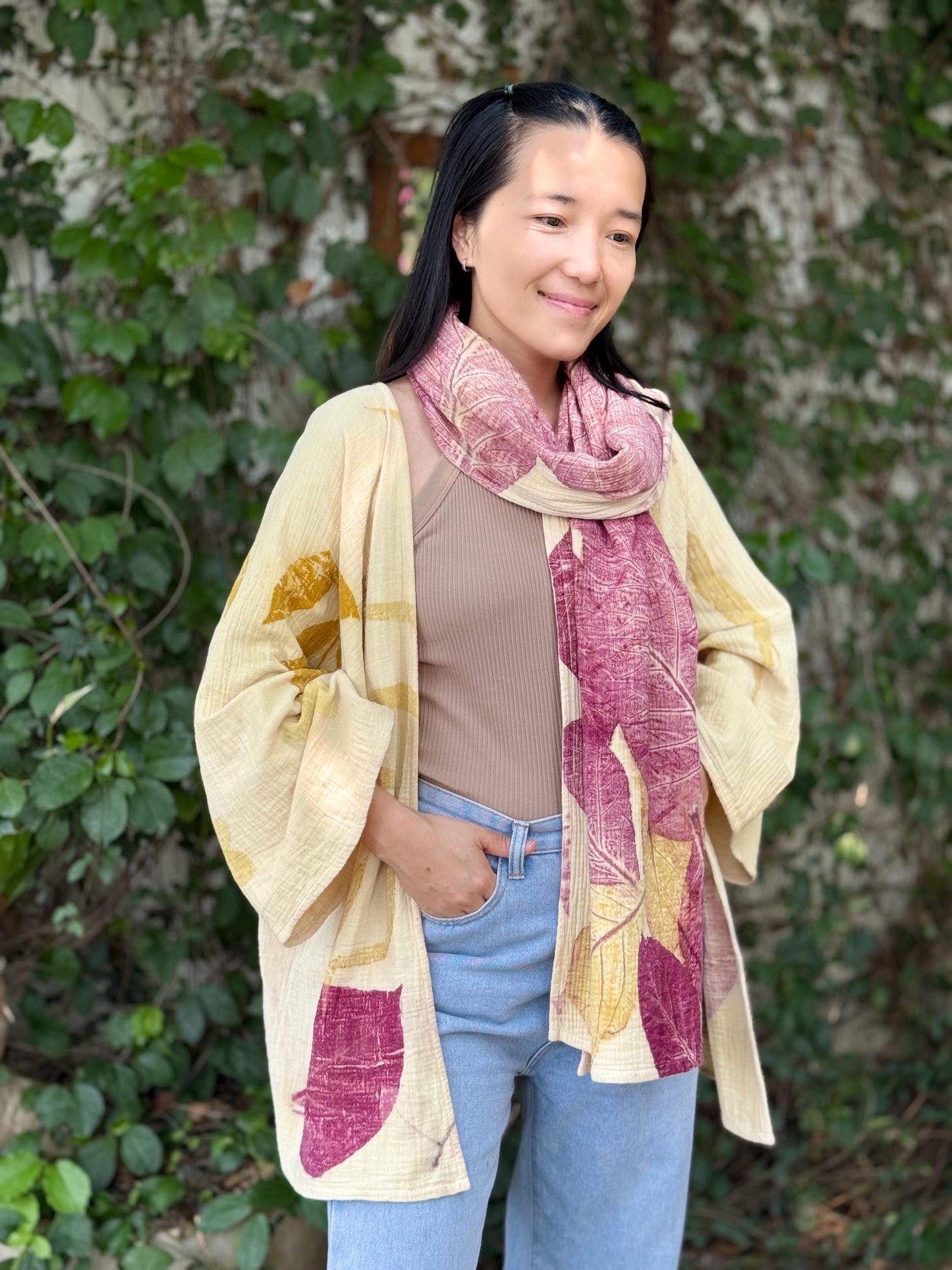 3-Layer Muslin Cotton Scarf | Eco-Printed Gauze Scarf | Gauze Scarf | Cotton Fiber Wrap | Lightweight Scarf | Soft Muslin Cotton Shawl