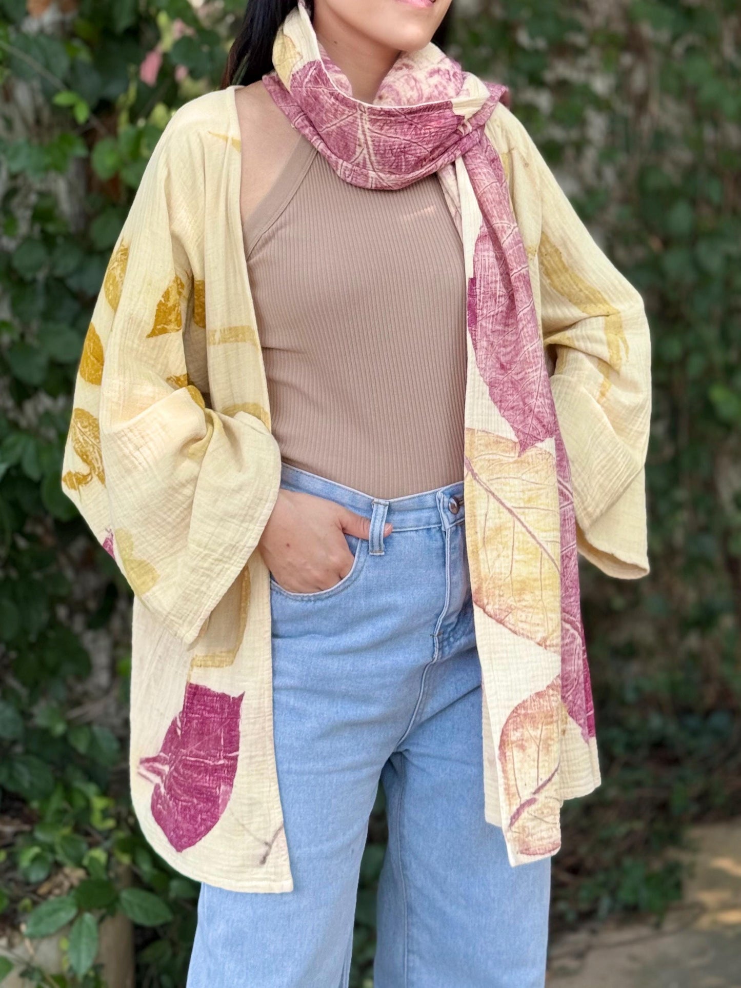 3-Layer Muslin Cotton Scarf | Eco-Printed Gauze Scarf | Gauze Scarf | Cotton Fiber Wrap | Lightweight Scarf | Soft Muslin Cotton Shawl