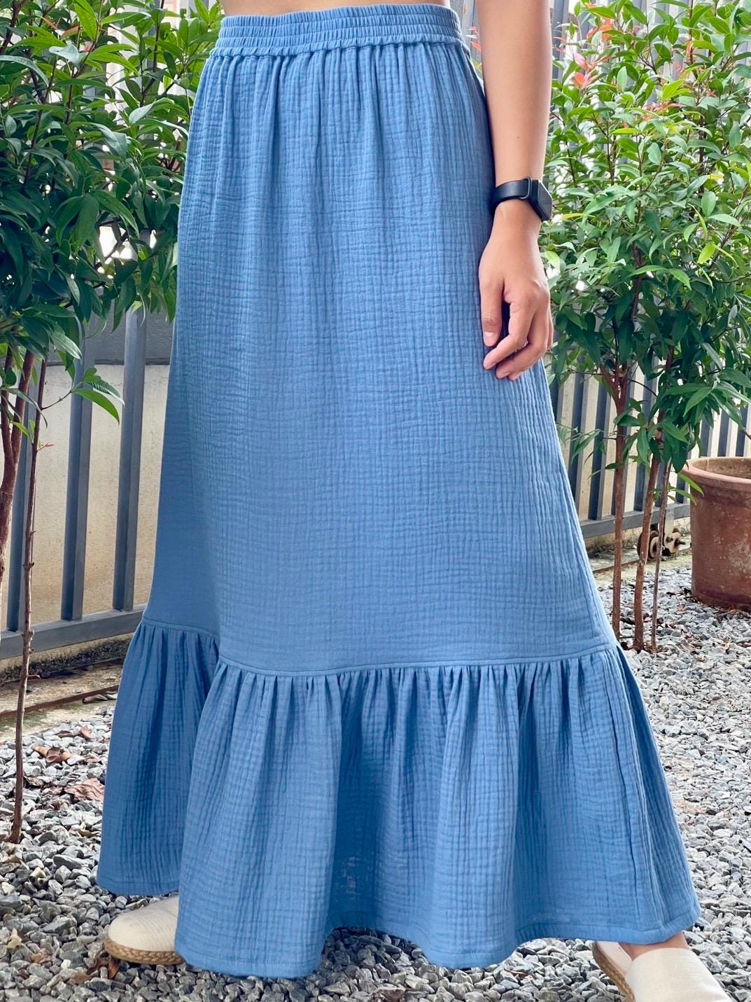 Double Gauze cotton ruffled Maxi skirt
