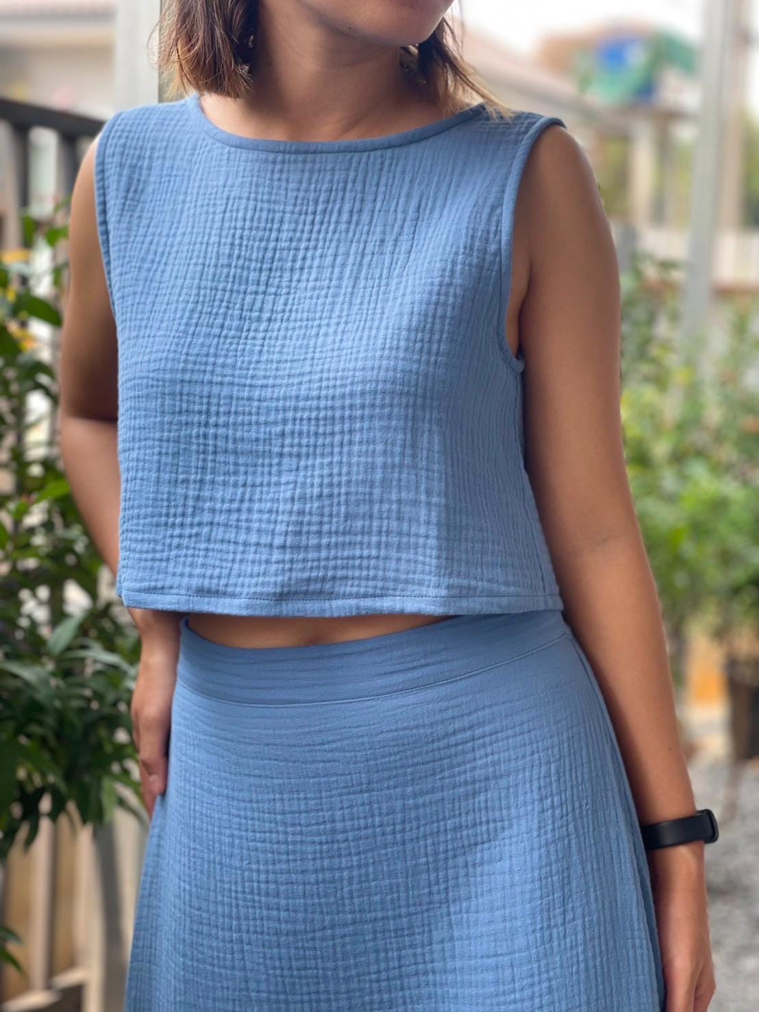 Muslin Double Gauze Sleeveless Crop Top Tank Blouse