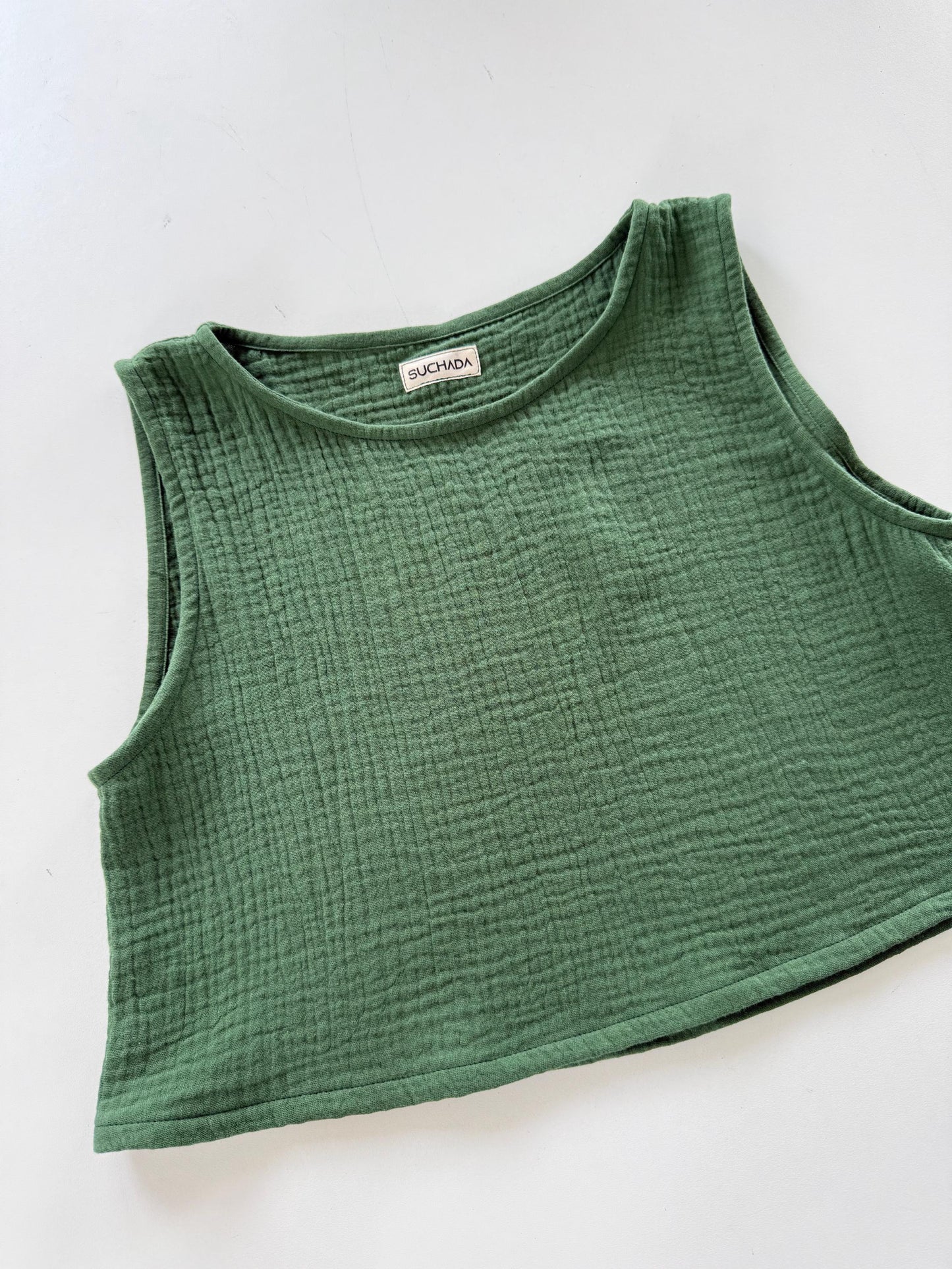 Muslin Double Gauze Sleeveless Crop Top Tank Blouse