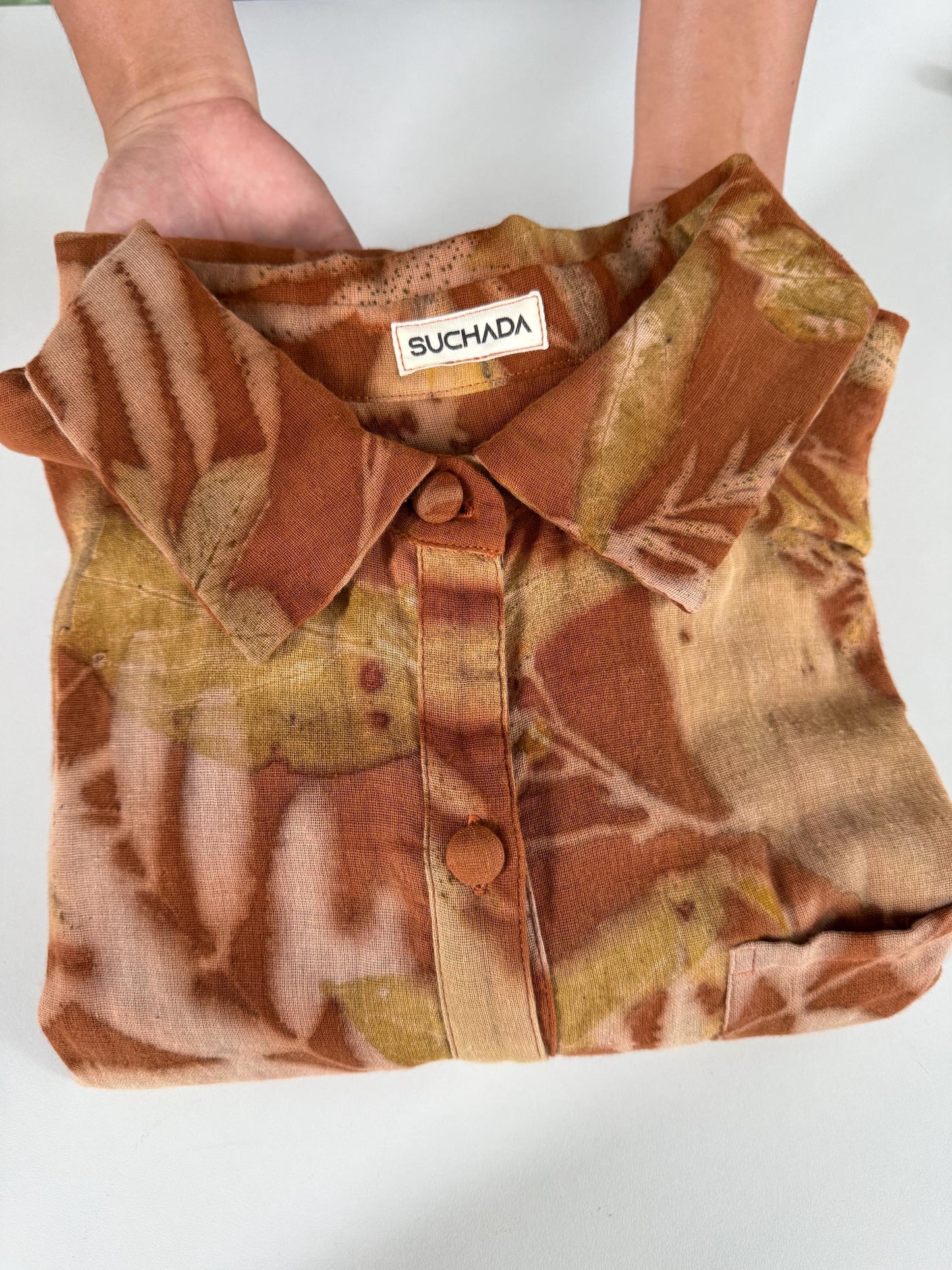 Eco-Printed Shirt | Soft Double Gauze Cotton, Loose Fit, Real Botanical Design