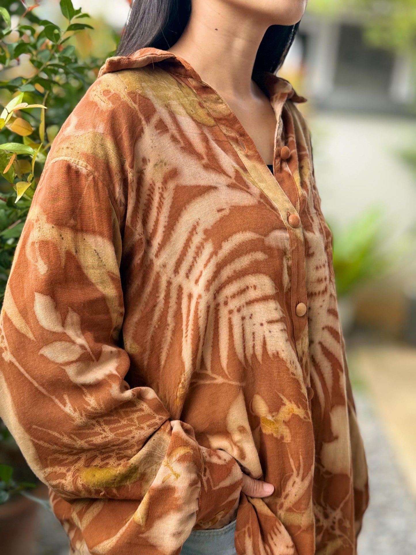 Eco-Printed Shirt | Soft Double Gauze Cotton, Loose Fit, Real Botanical Design