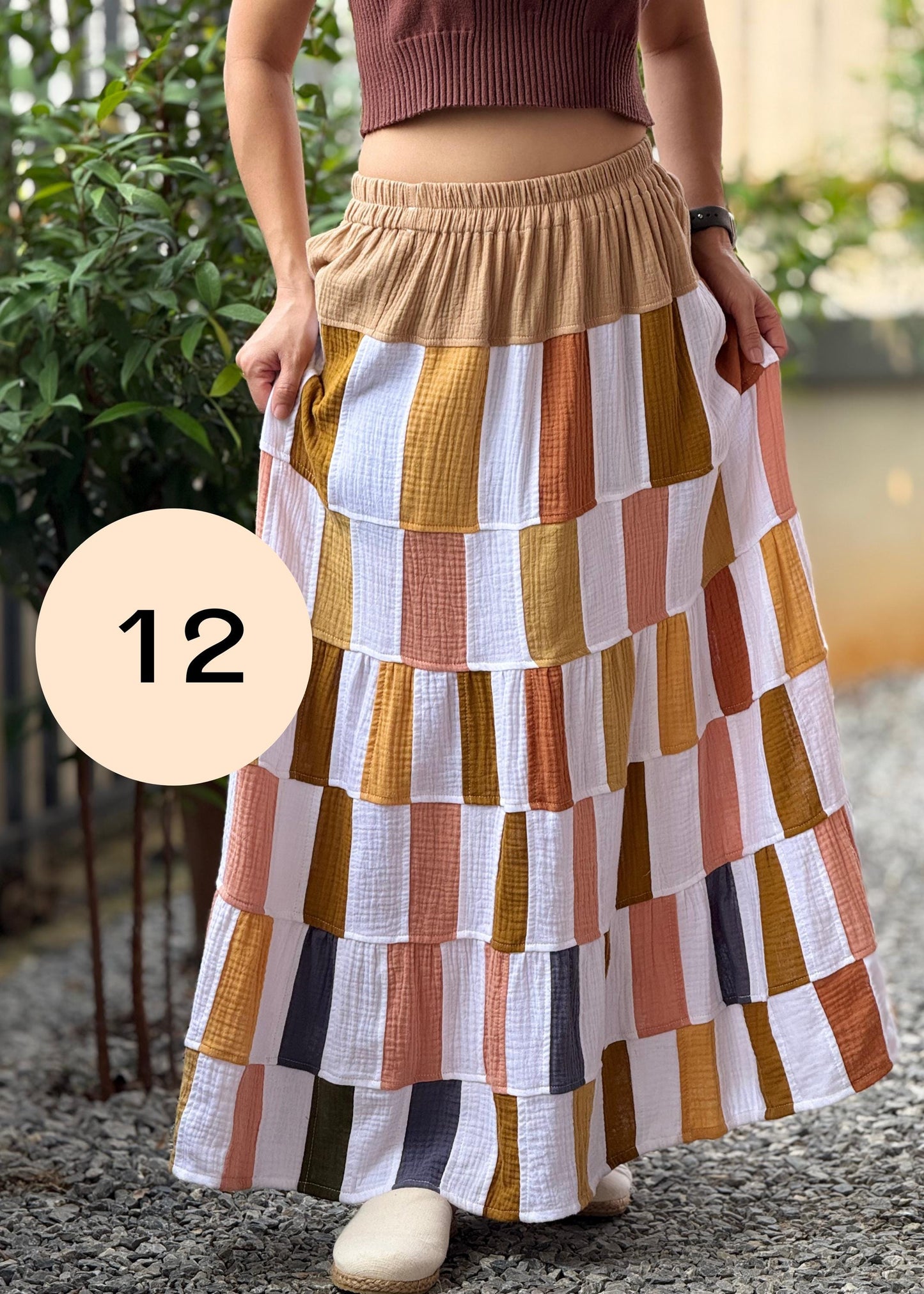 Double Gauze Boho Patch Maxi Skirt