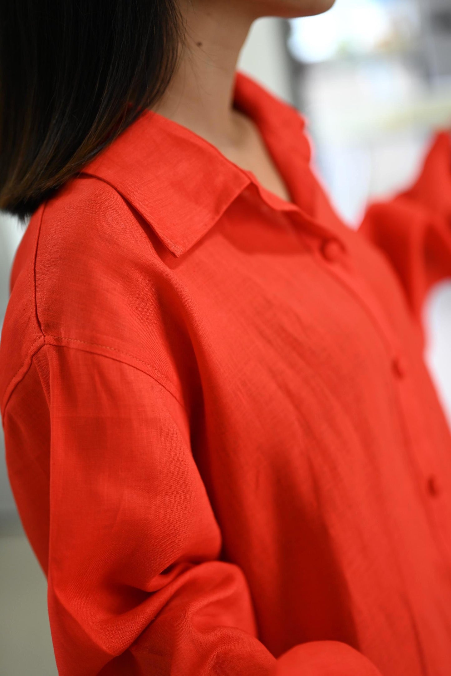 Red Orange Linen Blouse | Loose Fit Shirt