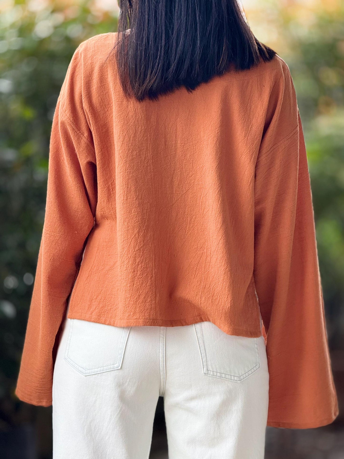 Cotton Wide Neck High-Low Long Sleeve Top