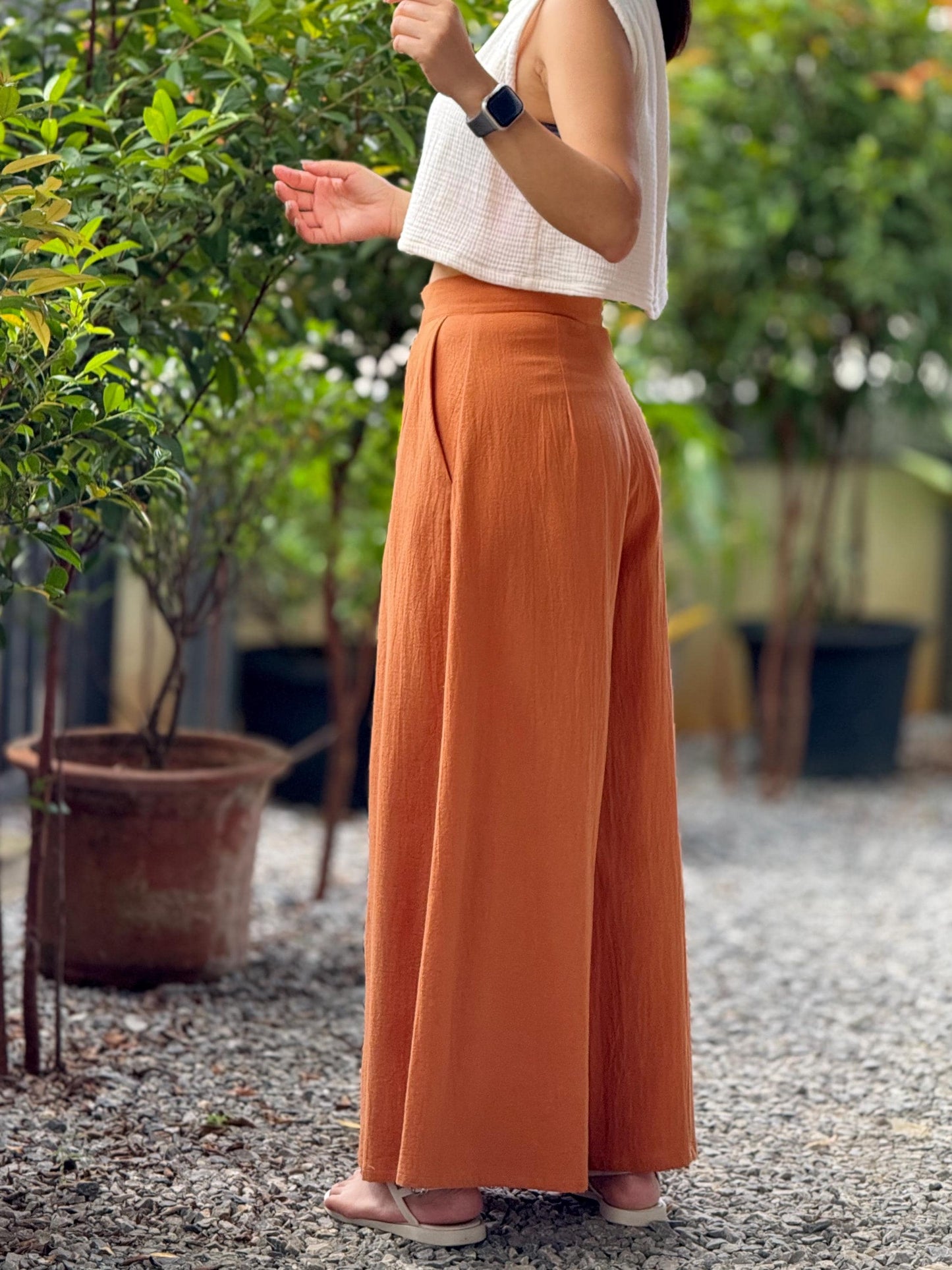 Cotton Wide Leg Pants with Front Zipper