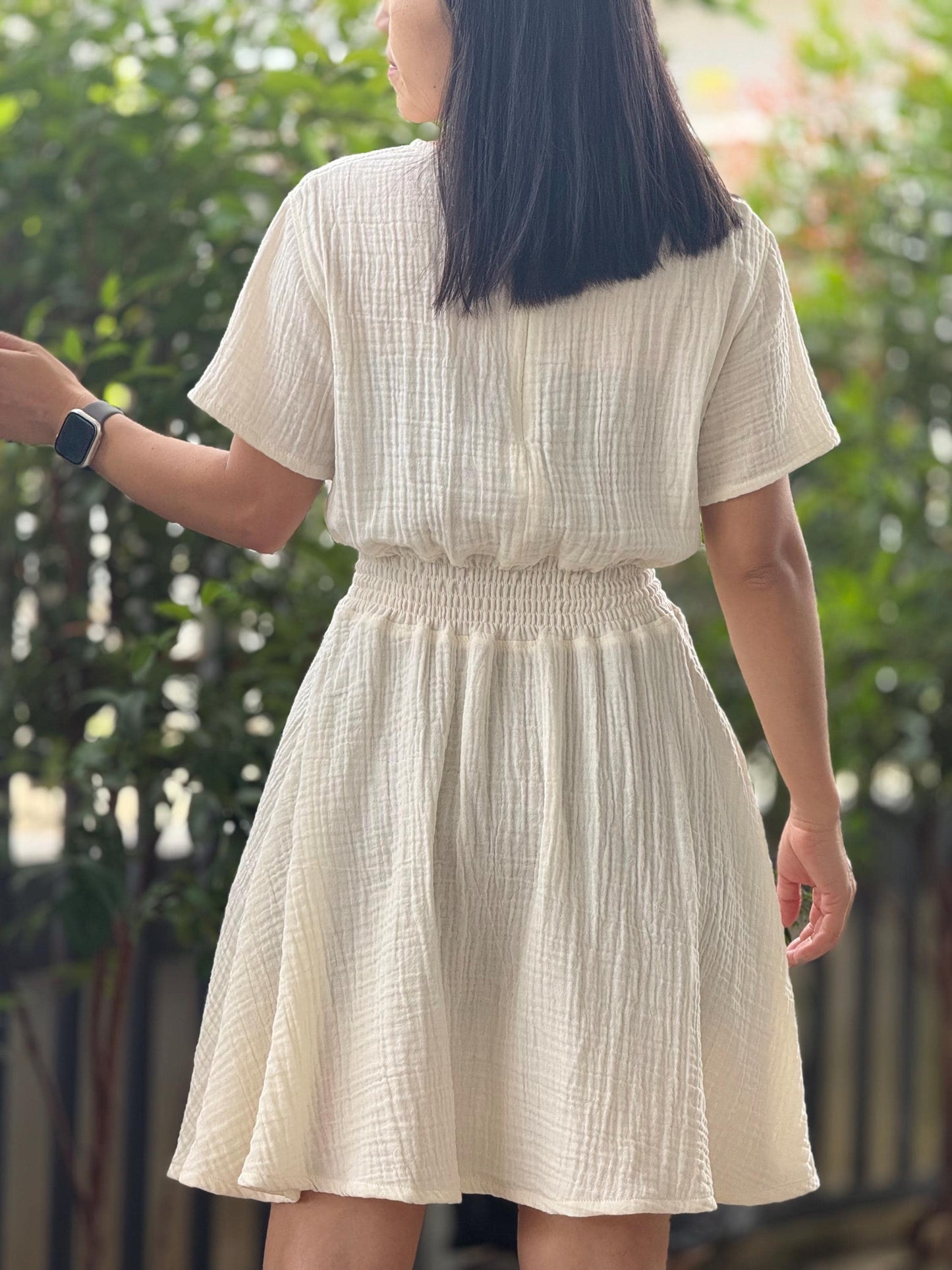 Muslin Double Gauze Dress | Smocked Waist & Back Zipper Design