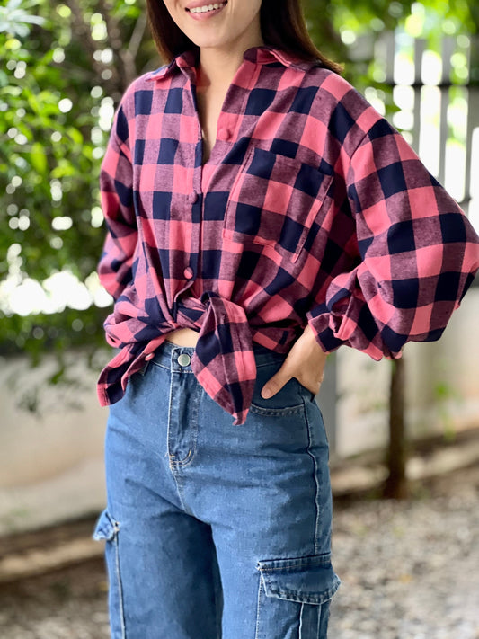 Plaid Women's Top | Loose Fit Shirt | Flannel | Cotton